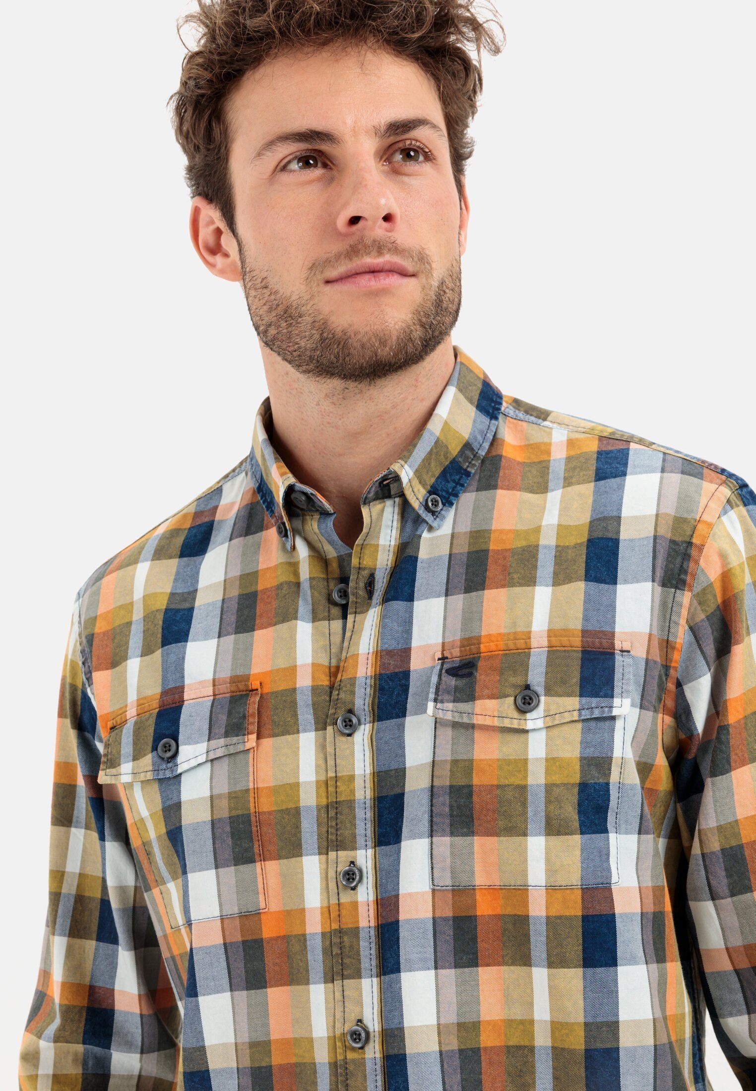 camel active Karohemd aus reiner Baumwolle Langarm Button-Down Button-Down