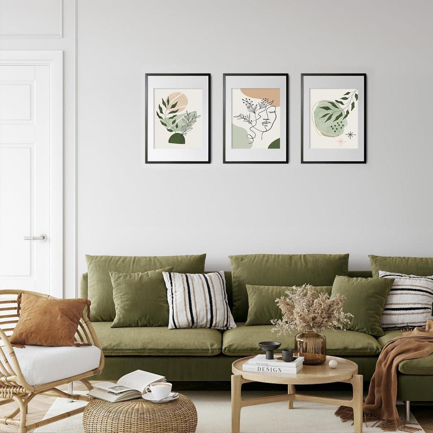 Dazzlewall Leinwandbild Salbeigrüne Boho Leinwand Bilder günstig online kaufen