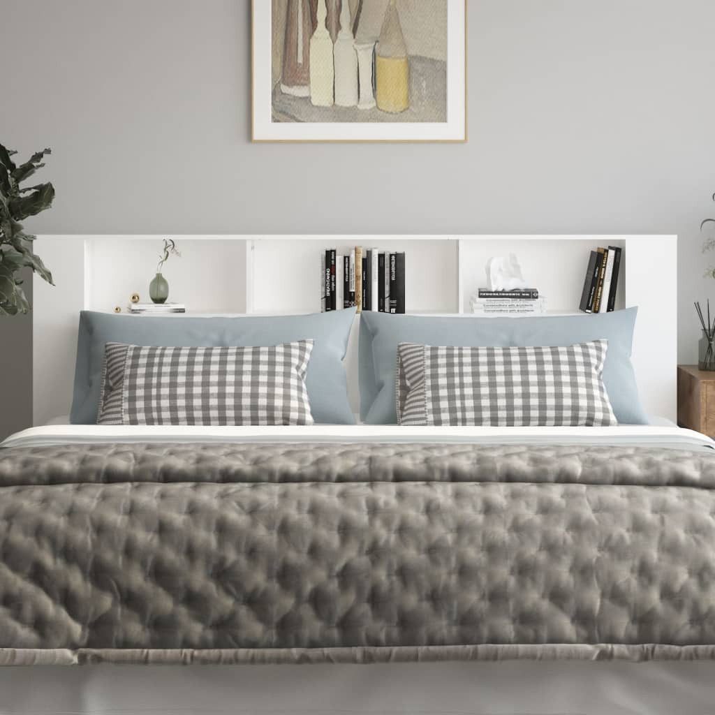 vidaXL Bett, Kopfteil mit Ablagen Weiß 220x18,5x104,5 cm