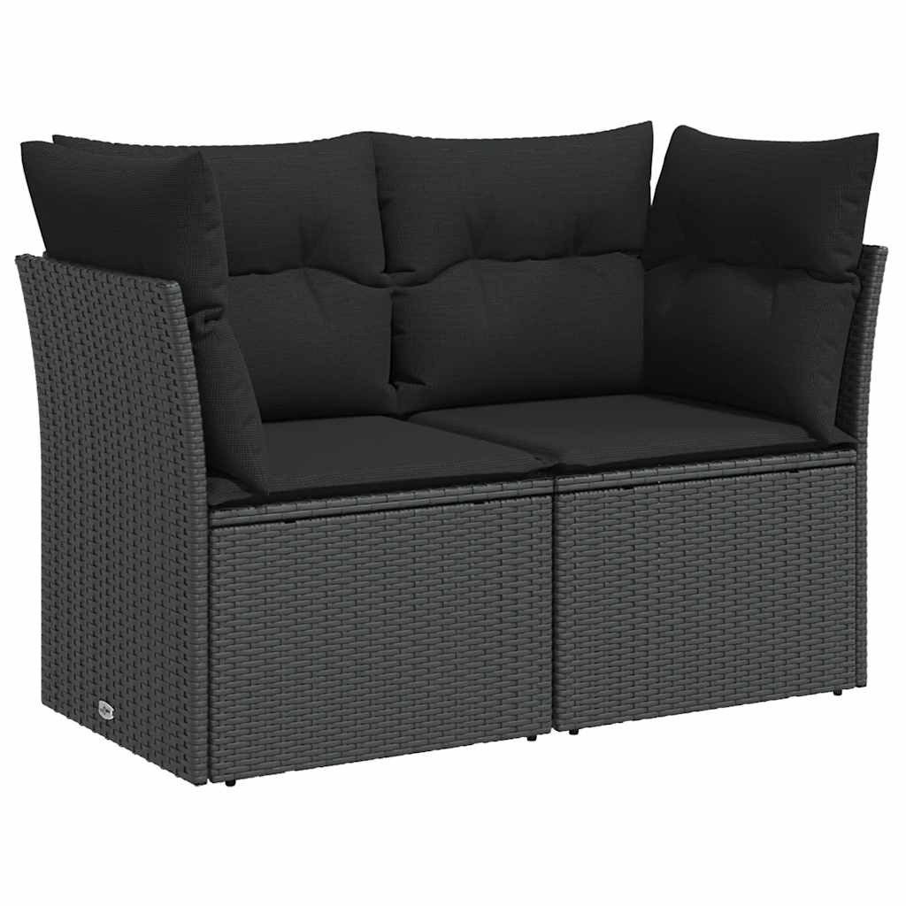 vidaXL Loungesofa Gartensofa mit Kissen 2-Sitzer Schwarz Poly Rattan, 1 Teile