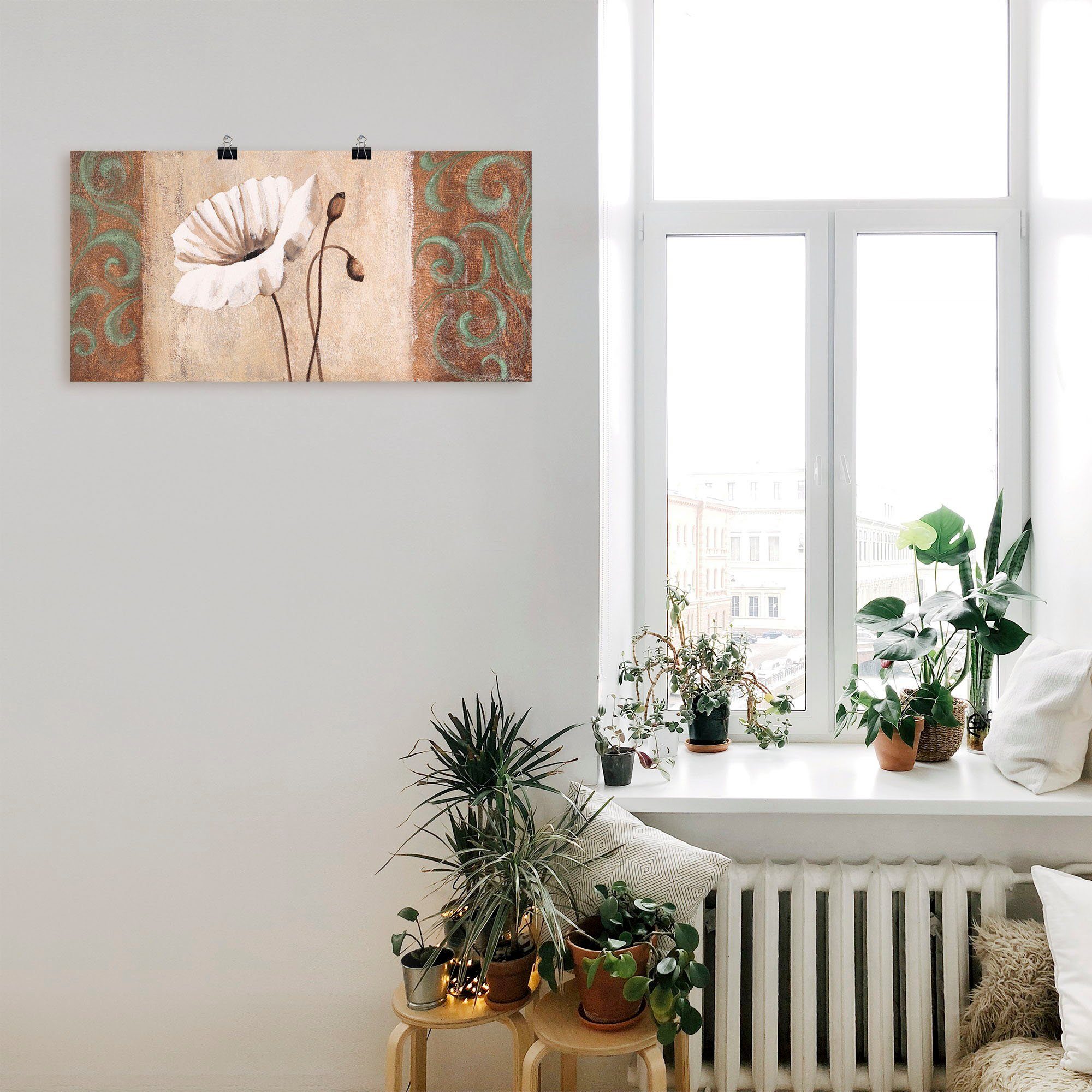 Artland Wandbild Mohnblumen mit Ornamenten, Blumen (1 St), als Leinwandbild, Poster in verschied. Größen