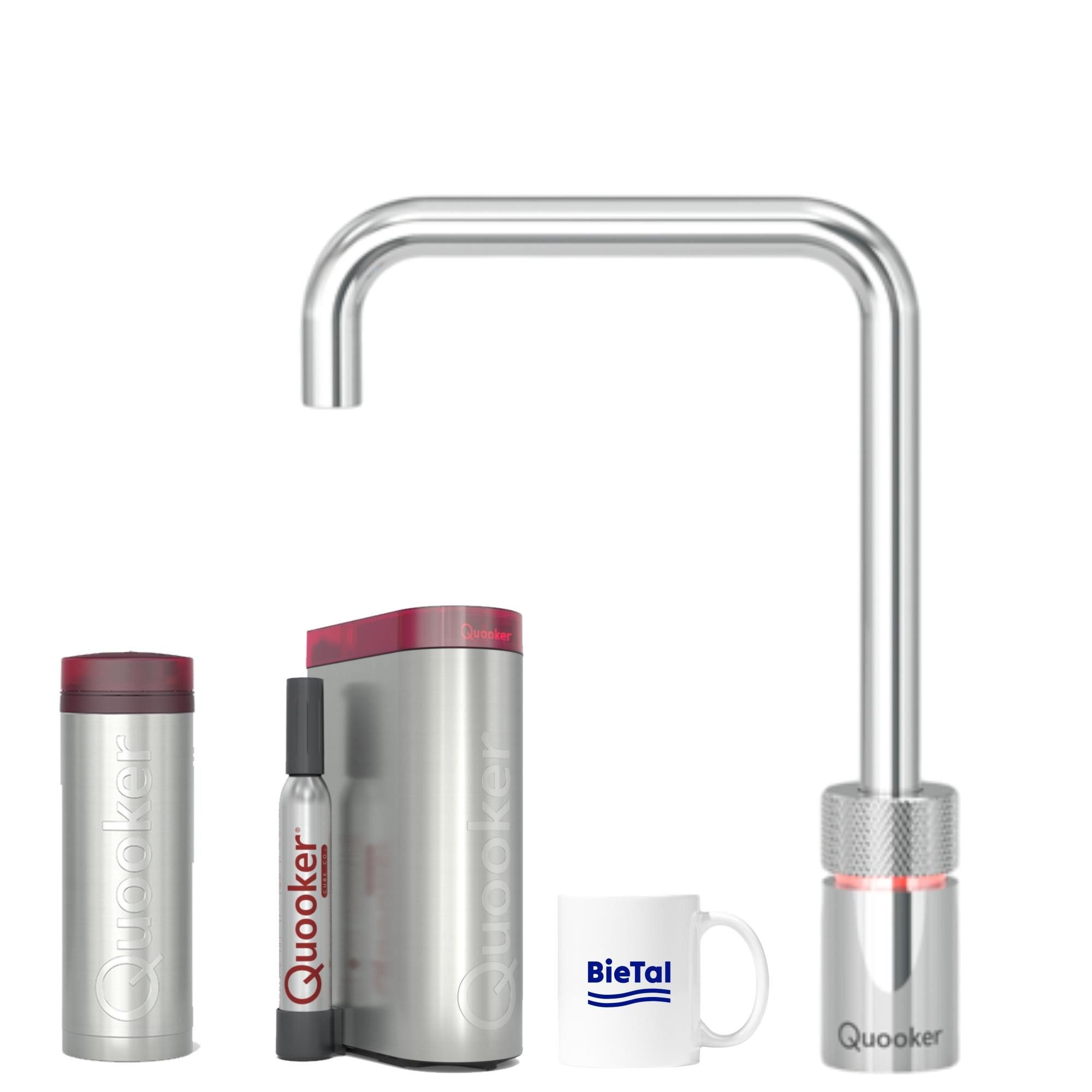 QUOOKER Wassersprudler Quooker Wasserhahn mit PRO3 Heißwasser & CUBE für Sprudelwasser Wasser, mit BieTal Trinktasse