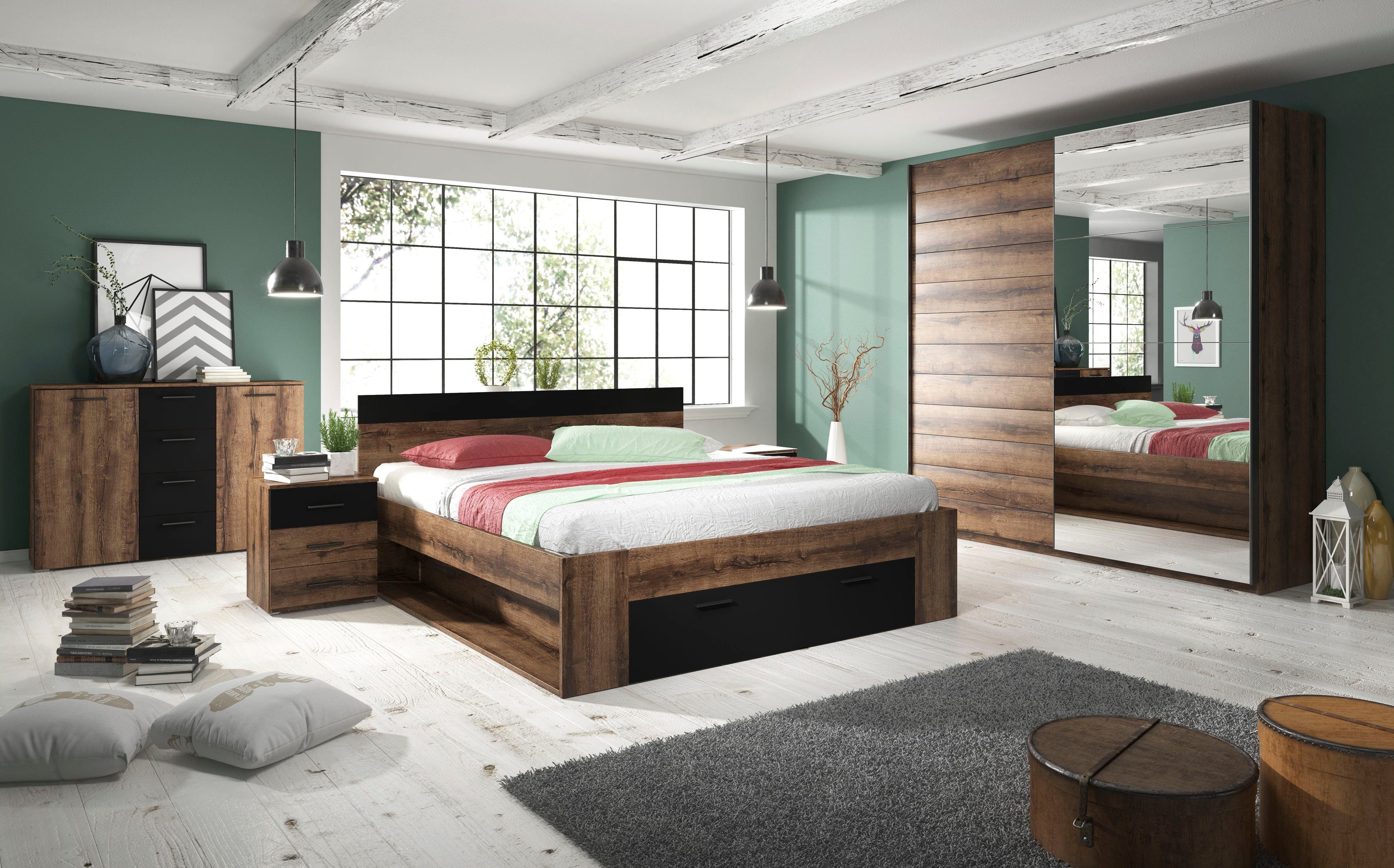 Home affaire Kombikommode Beta Breite 132 cm, zeitlose Schubladenkommode, Anrichte, Sideboard, viel Stauraum, 2-türig 4 Schubladen, 132x38x93cm