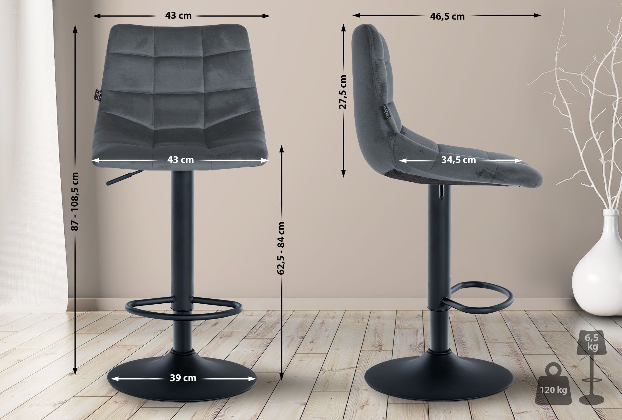 CLP Barhocker Jerry Samt (2er Set, 2 St., 2er), höhenverstellbarer und dreh günstig online kaufen