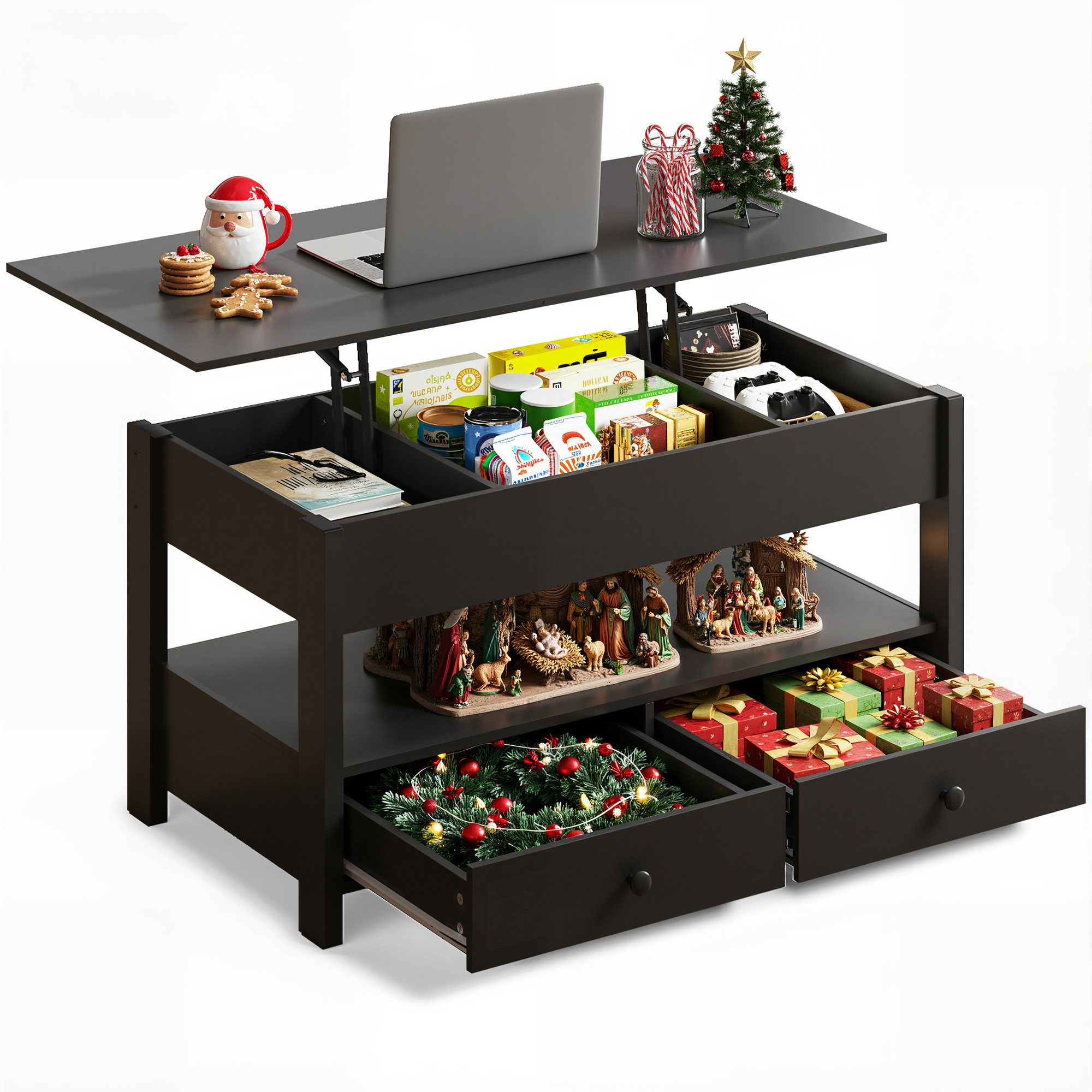 WLIVE Couchtisch mit Lift-Top, höhenverstellbarer Wohnzimmertisch mit Staur günstig online kaufen