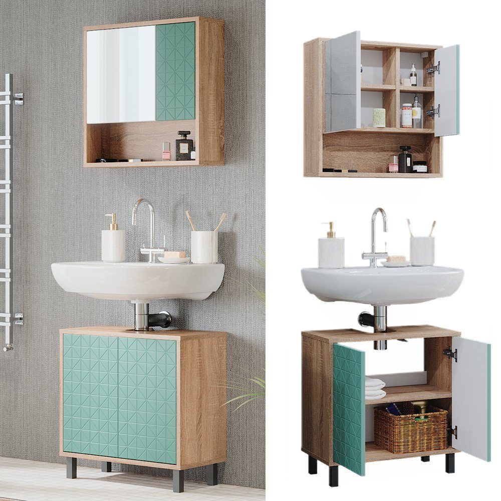 Vicco Badmöbel-Set Agasta, Mintgrün/Sonoma, 2 Teile, günstig online kaufen