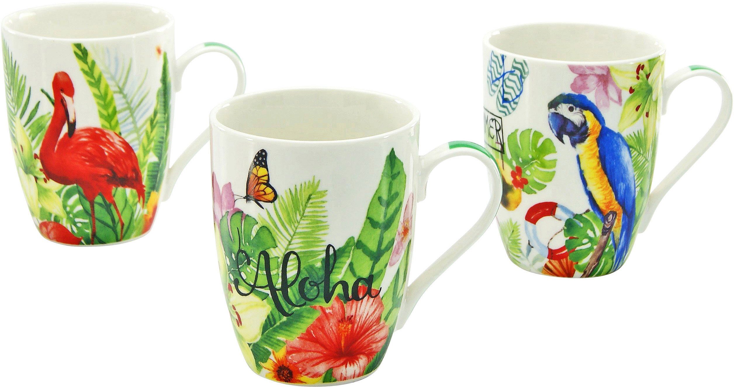 CreaTable Becher Kaffeebecher Aloha, New Bone China, Tropic-Design, Tassen  Set, 6-teilig, Aus New Bone China Porzellan gefertigt