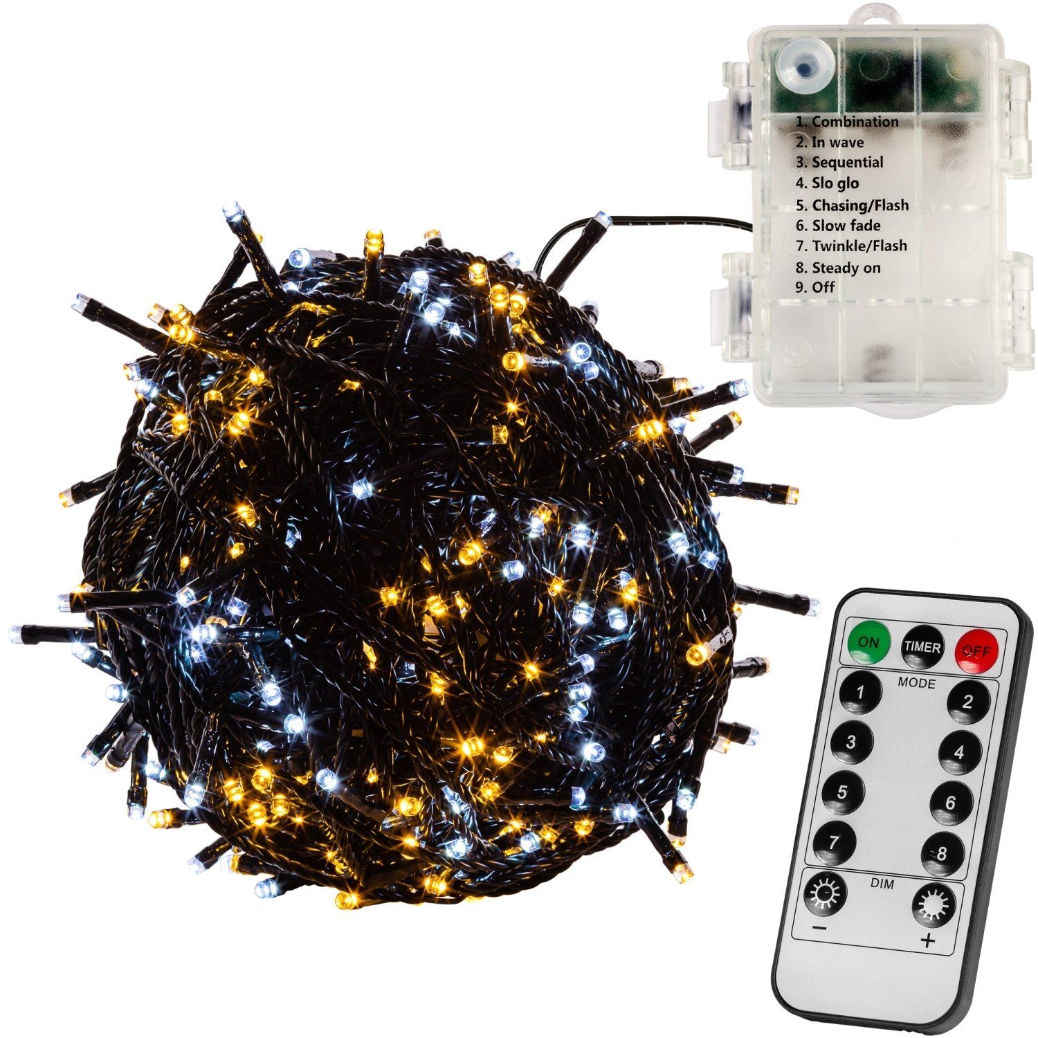 VOLTRONIC LED-Lichterkette VOLTRONIC® 50 100 200 LED Lichterkette, BATTERIEBETRIEBEN, Indoor + Outdoor, 8 Programme, mit Fernbedienung