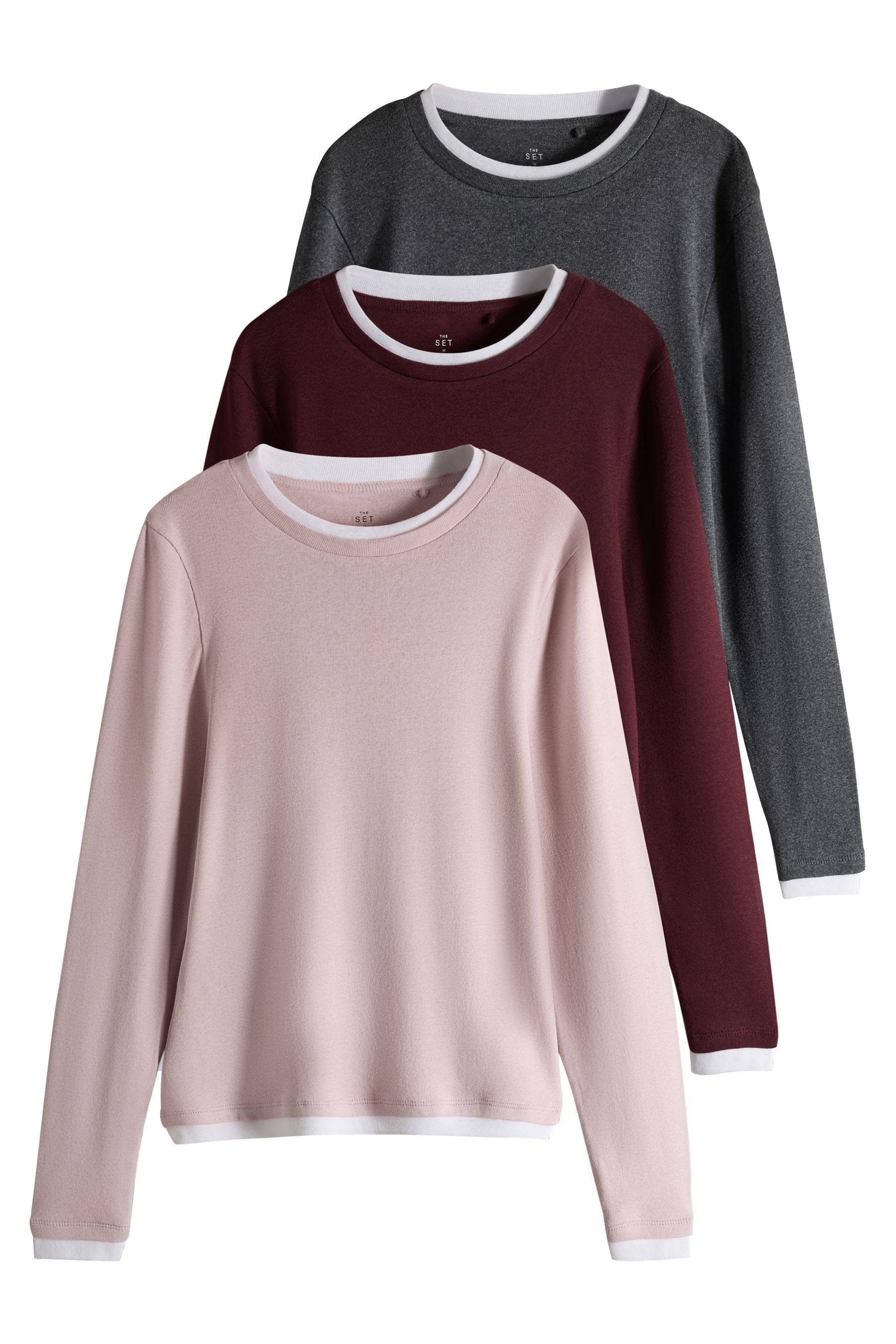 The Set Langarmshirt The Set Doppellagige Langarmshirts, 3er-Pack (3-tlg)