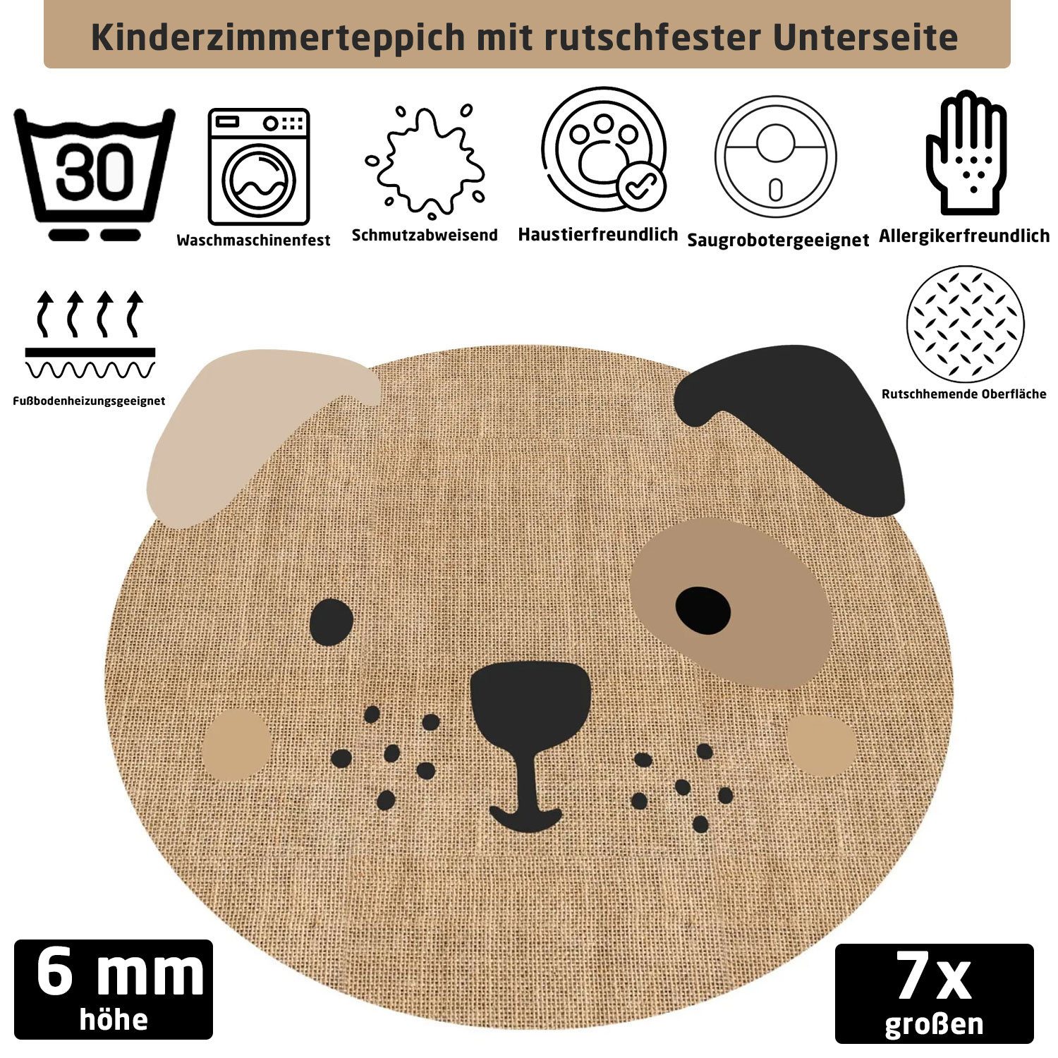 Jungengel Kinderteppich Katzenmuster mit Jutedesign Läufer günstig online kaufen