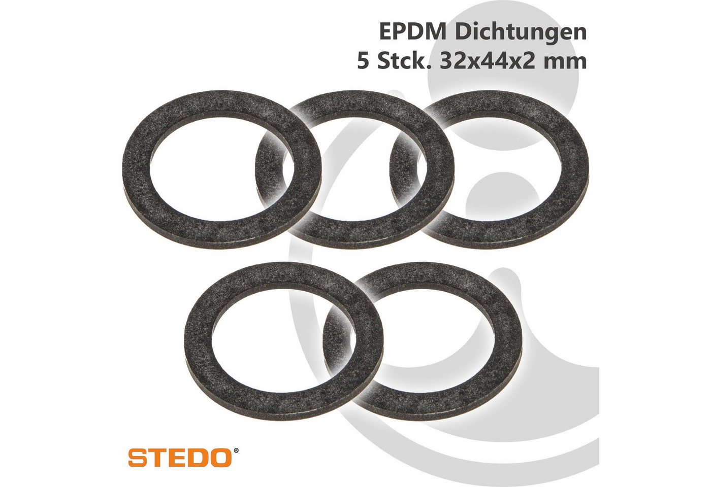 Thumbnail - Stedo Gewindefitting EPDM Dichtung, für Rohrverschraubung im Trinkwasserbereich, 32 x 44 x 2 mm (5 Stück)