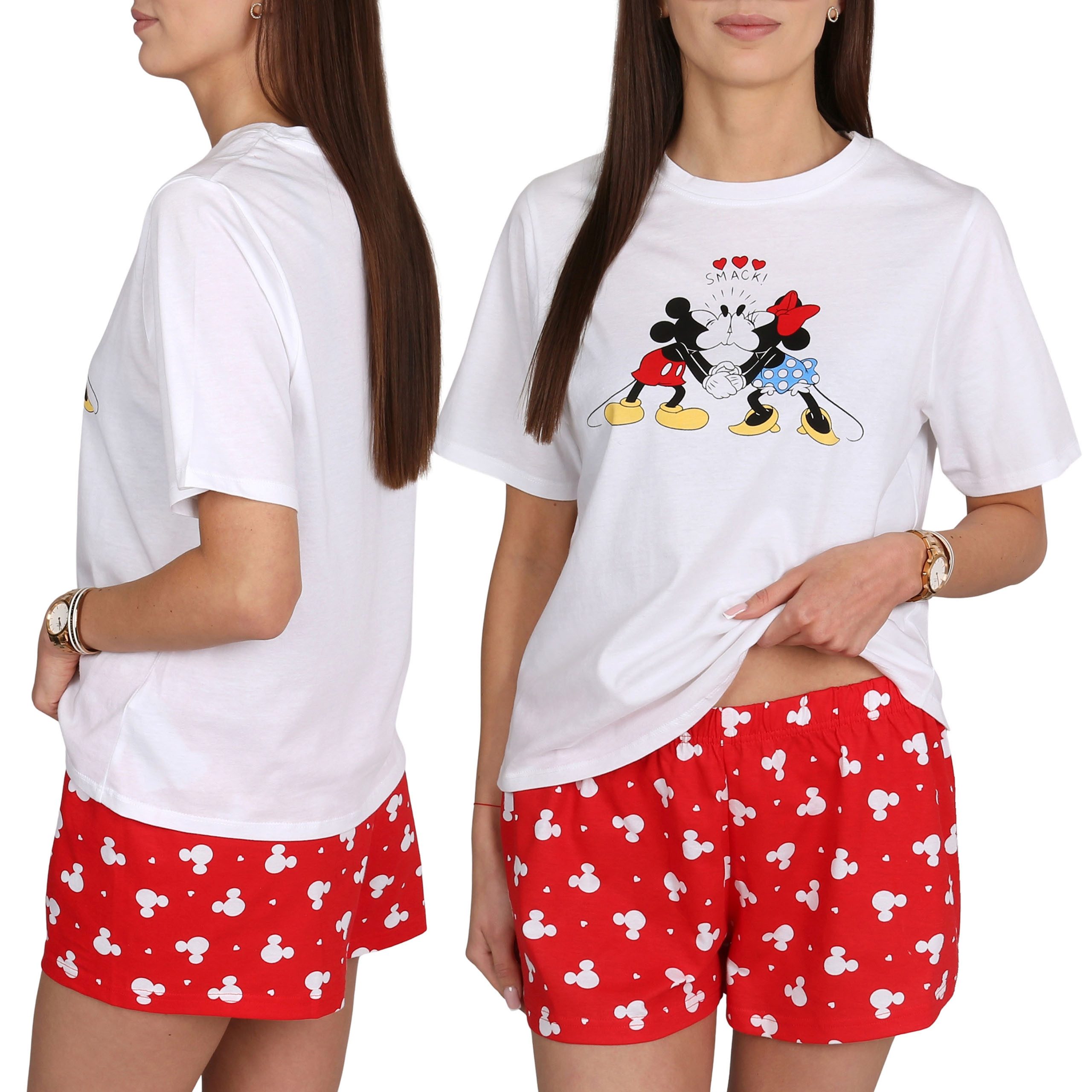 Disney Pyjama DISNEY Damenpyjama Minnie & Mickey, weiß, 2-teilig, Baumwolle
