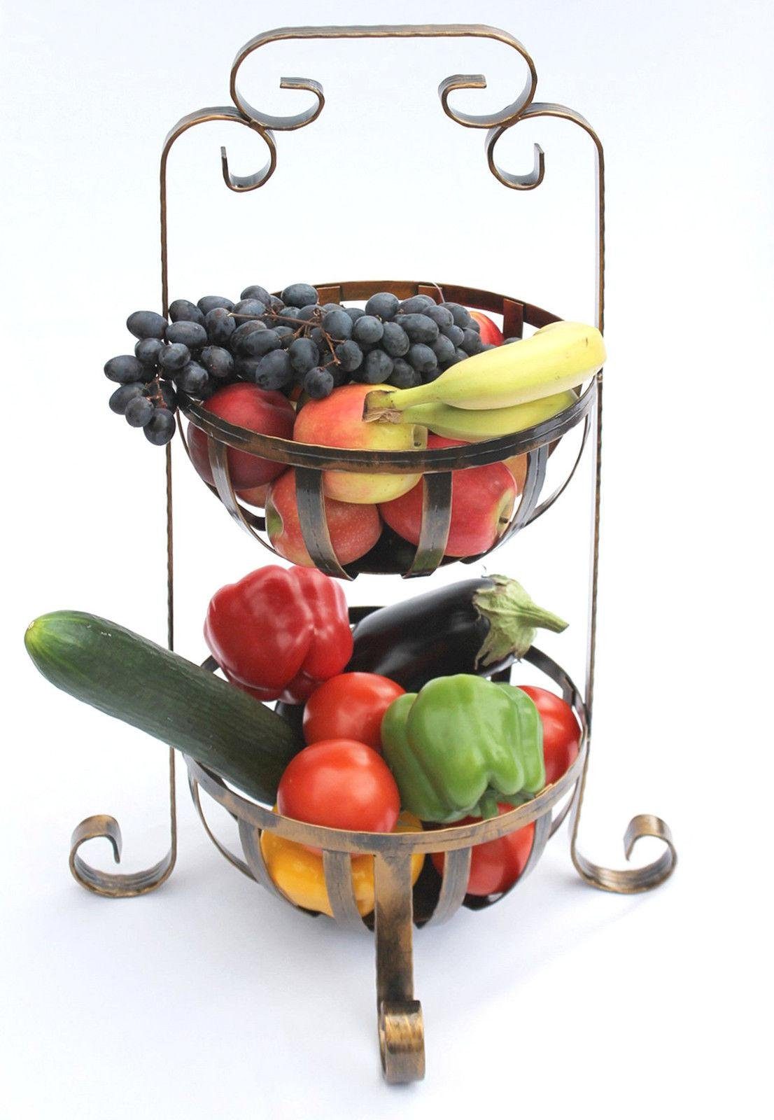 DanDiBo Etagere Etagere Obstkorb 10-320 Gemüsekorb 62 cm Küchenregal mit 2  Körbe Obstschale Korb, Metall