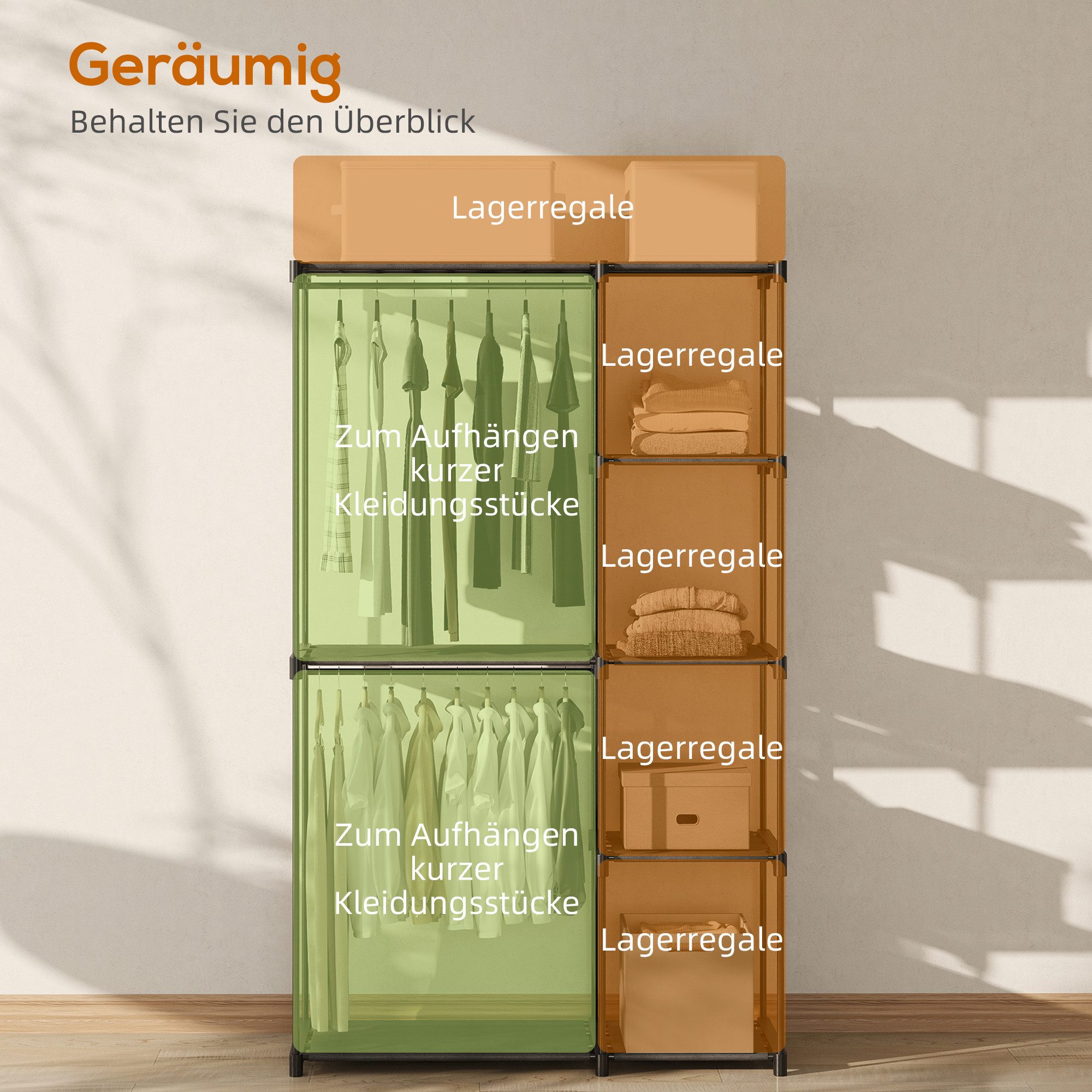 HOMCOM Stoffschrank Kleiderschrank mit Kleiderstange, Ablagen, Stoffkleiderschrank (Kleiderschrank, 1-St., Garderobe aus Stoff) Staubschutz, Schwarz – Bild 5 von 5