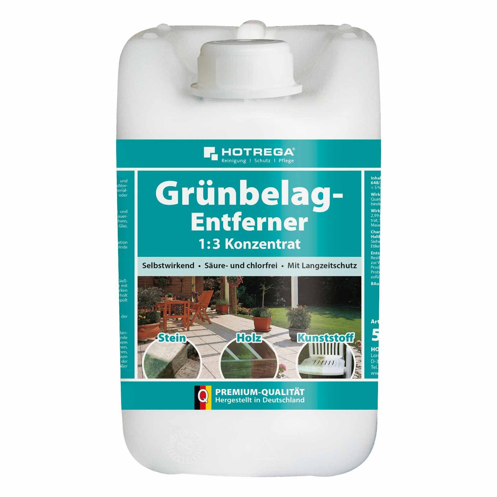 HOTREGA® Grünbelagentferner Algenentferner Stein Holz Textilien 5L Konzentrat Reinigungskonzentrat