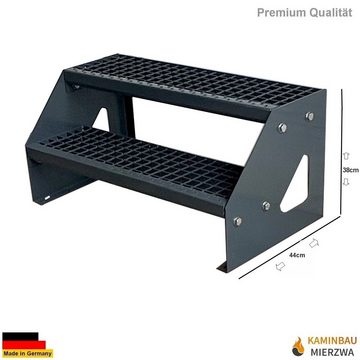 Kaminbau Mierzwa Außentreppe Premium Treppe Komplett Anthrazit Freistehend, für Geschosshöhen bis 38.00 cm, Stufen Gitterroststufen nach DIN 24531, (Höhe 38 cm, Breite wählbar aus 60, 80, 100, 120, 140 cm), Gartentreppe Stahltreppe Wetterfest Rostfrei Feuer-Verzinkt Rutschfest