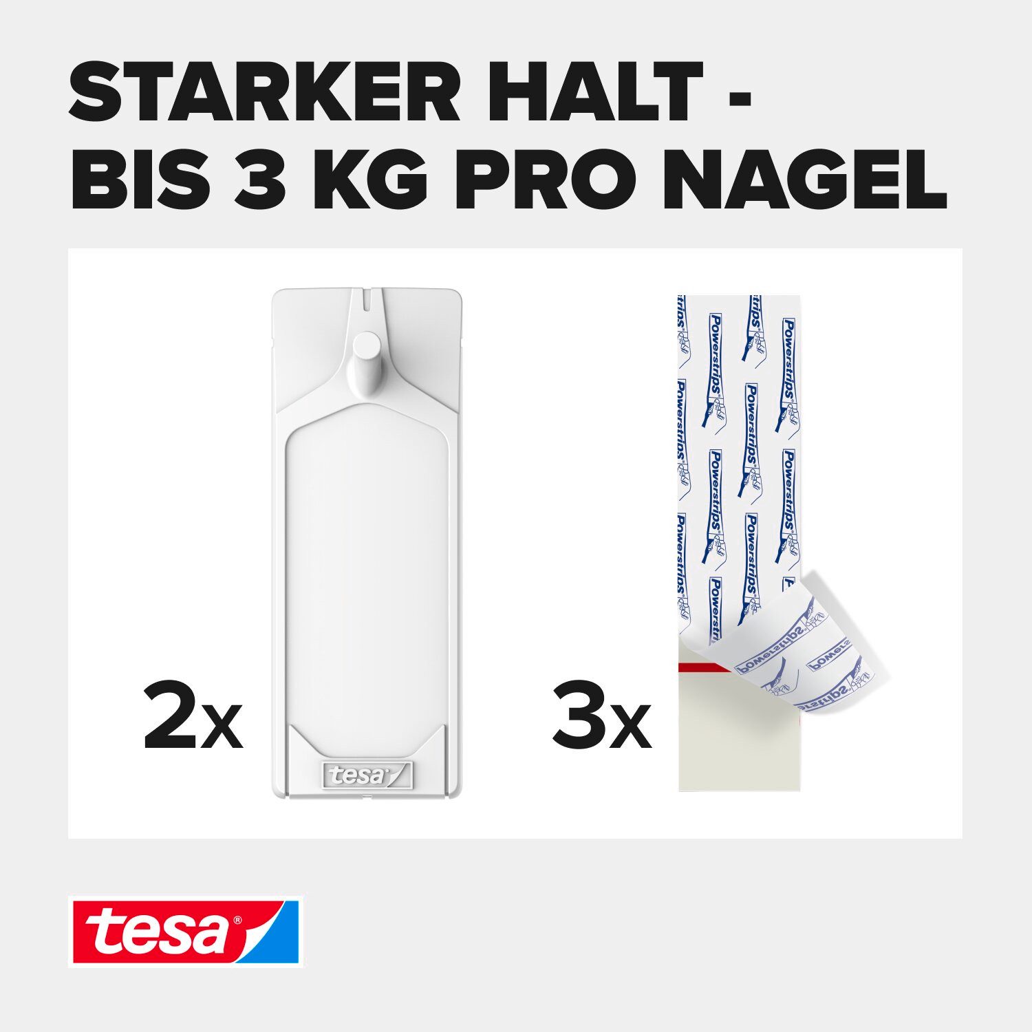 tesa Klebehaken tesa Klebenagel Fliesen&Metall, verstellbar, 2 Stück, 3 kg Haltekraft, Dekoration, Bilder, Leinwände, Lichterketten, Girlanden, (Packung, 2-St., – Bild 3 von 5