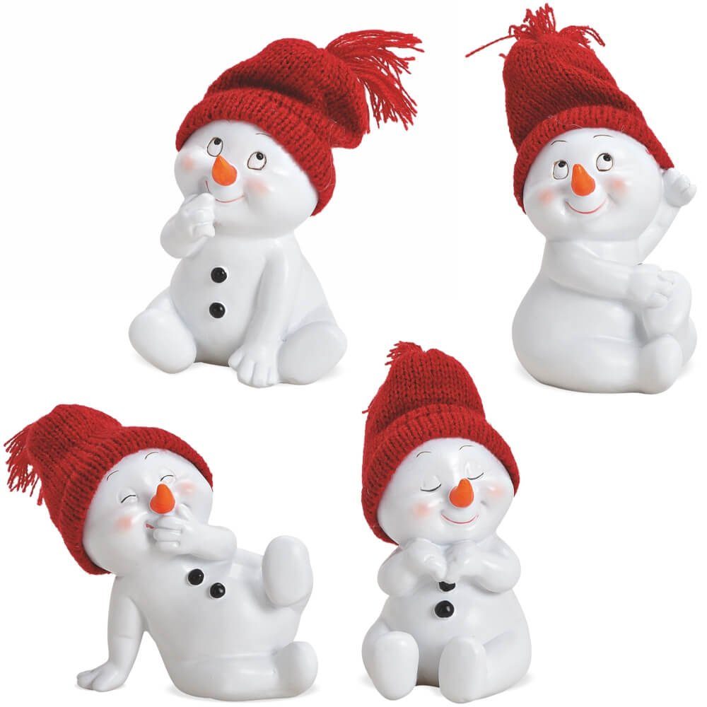 matches21 HOME & HOBBY Dekofigur Schneemann Figuren 4er rote Mützen 8 cm (4 St)