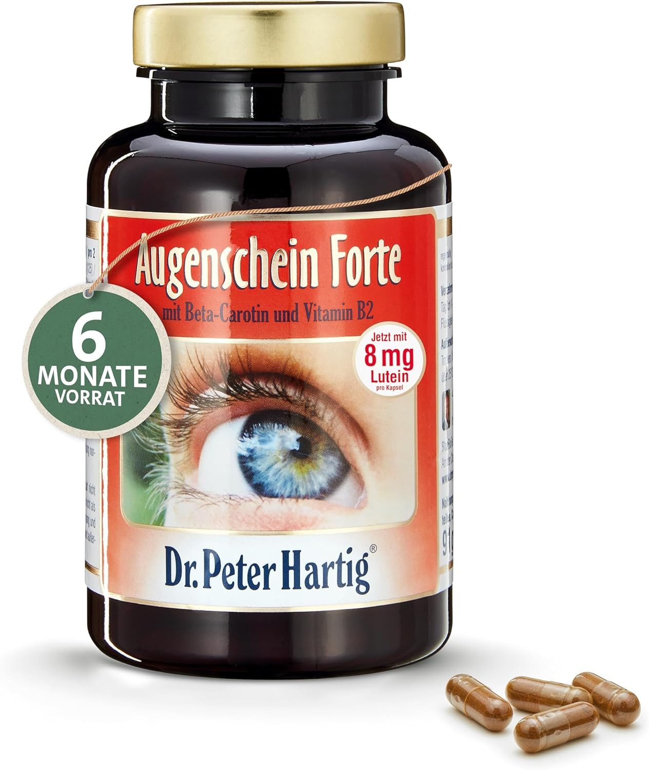 Dr. Peter Hartig Augenschein Forte 6-Monats-Vorrat Augenvitamine A B2 C Lutein Kapsel, 180 St., 68 g