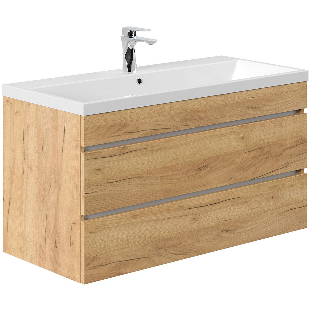 Lomadox Waschtisch FROME-02, 100 cm, hängend, Eiche, mit 2 Schubladen