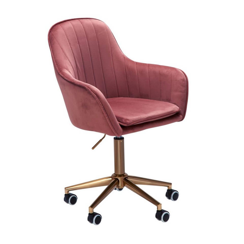 möbelando Schreibtischstuhl Schreibtischstuhl Samt Rosa, Design Drehstuhl,  Schreibtischstuhl Samt Rosa, Design Drehstuhl mit Lehne, Arbeitsstuhl 120  kg Höhenverstellbar, Schalenstuhl mit Rollen, Stuhl Drehbar