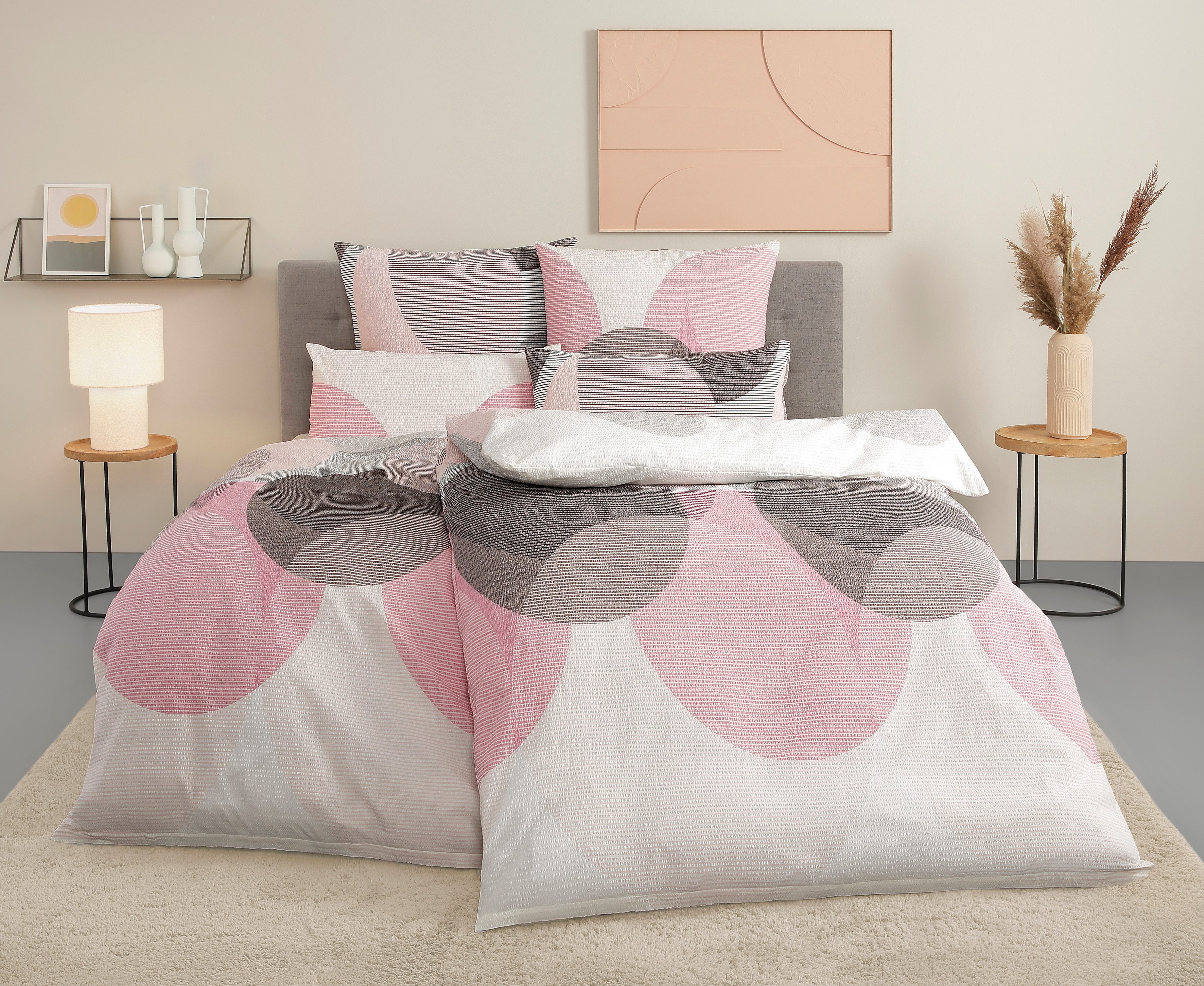 OTTO home Bettwäsche Carla ab Gr. 135x200 cm und in drei Qualitäten, Seersucker, 2 teilig, 100% Baumwolle, geometrisches Design, Kreise, Bierbaum by OTTO home