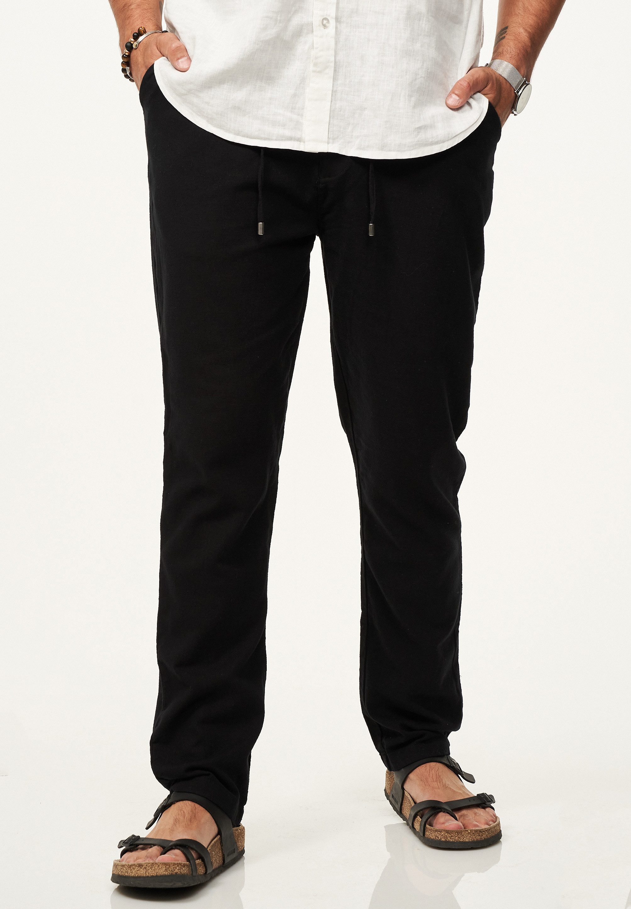 behype Leinenhose im Chinohosen Stil mit Gummibund & Kordel Herren luftige günstig online kaufen