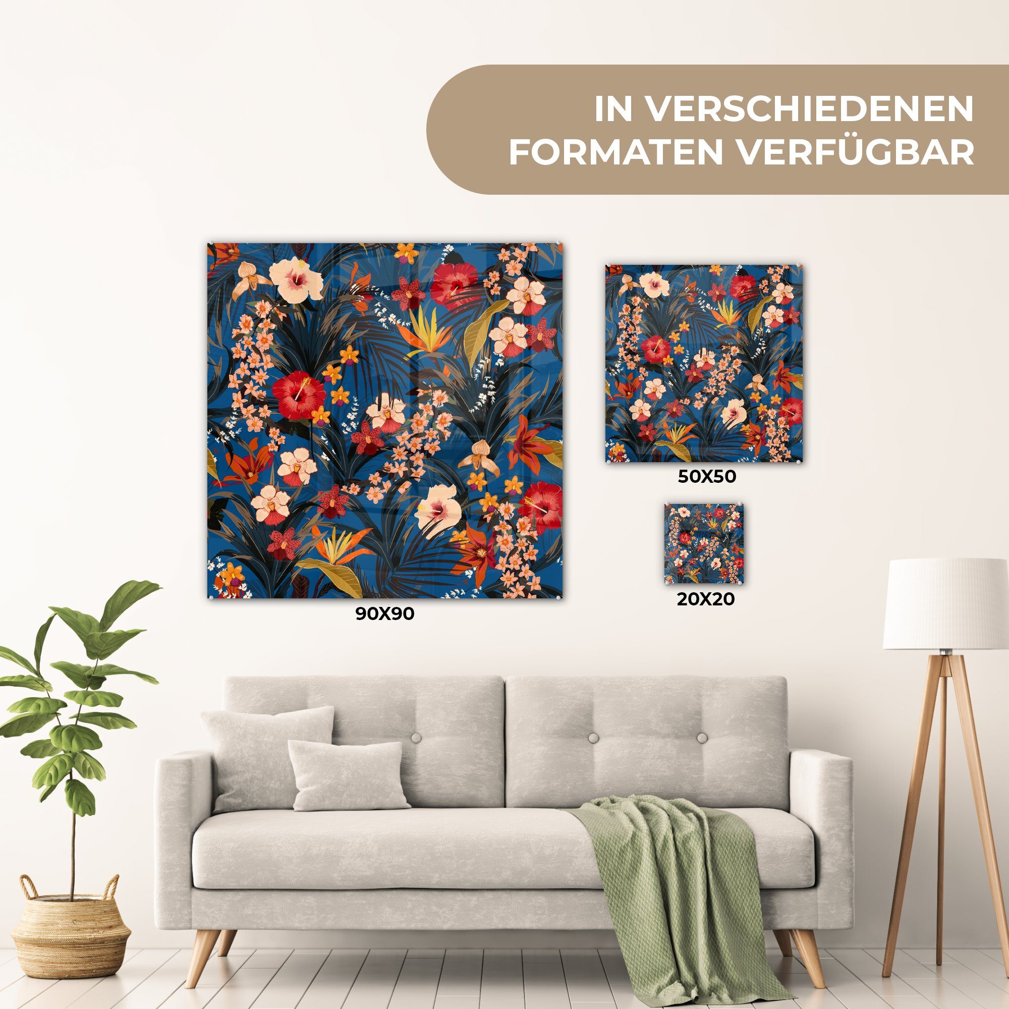 MuchoWow Glas - - Bilder Wandbild Glas Hibiskus Wanddekoration auf Blumen auf Tropisch - (1 Glasbilder - Muster, Foto - - Acrylglasbild St),