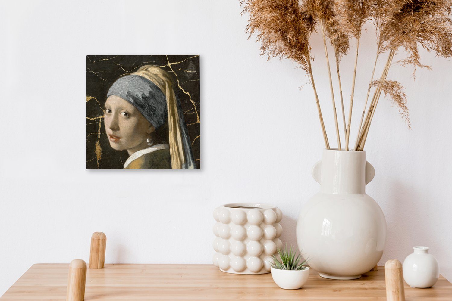 OneMillionCanvasses® Gemälde St), Schwarz, - mit Gold Schlafzimmer Perlenohrring Wohnzimmer Bilder Mädchen - für Leinwand (1