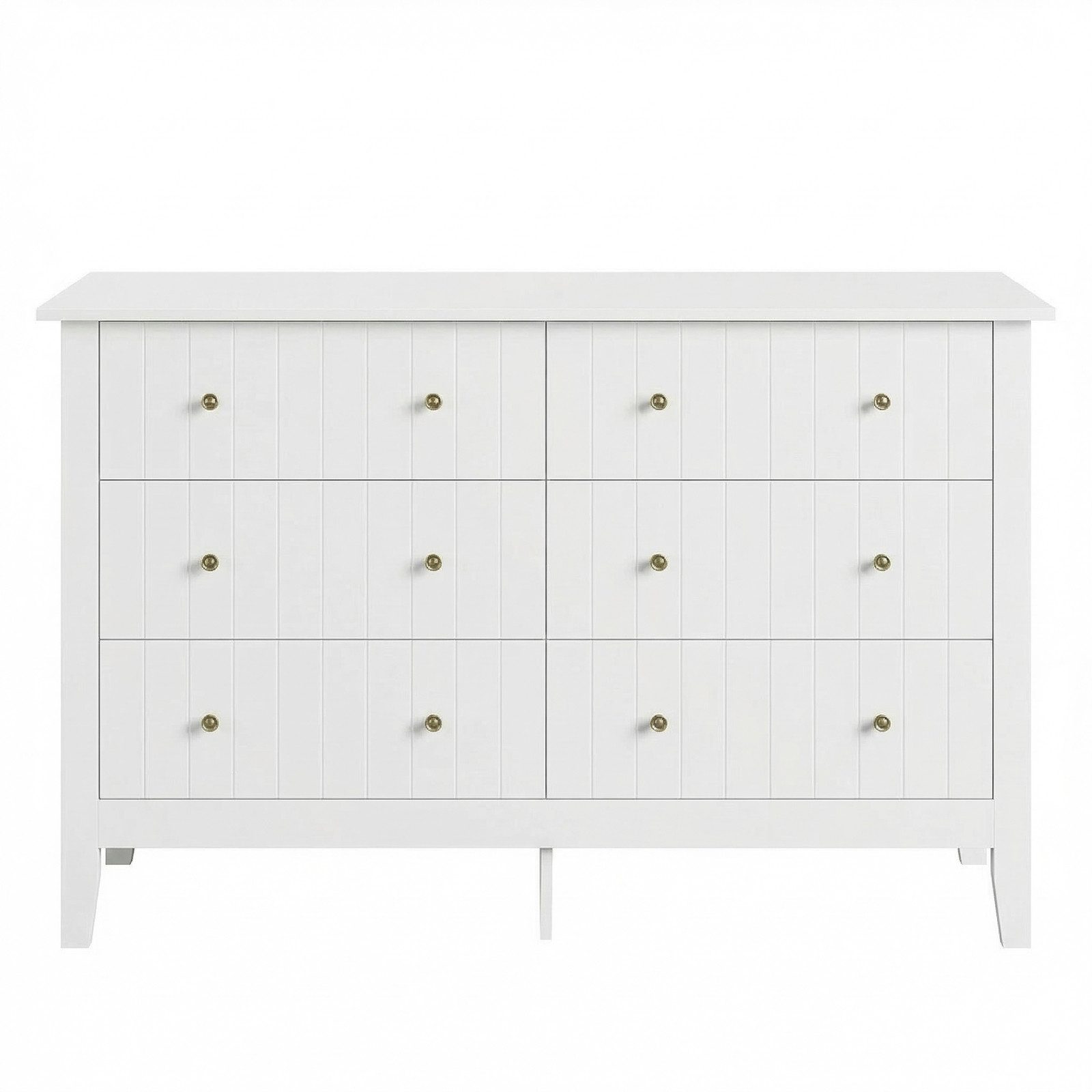 Homfa Kommode 133 cm breit Sideboard Schubladenschrank, mit 6 Schubladen, Landhaus, weiß, 133x45x79,5 cm