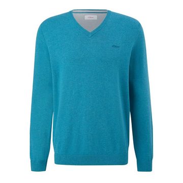 s.Oliver V-Ausschnitt-Pullover Casual (1-tlg) mit V-Ausschnitt und Logo-Stickerei, Feinstrick