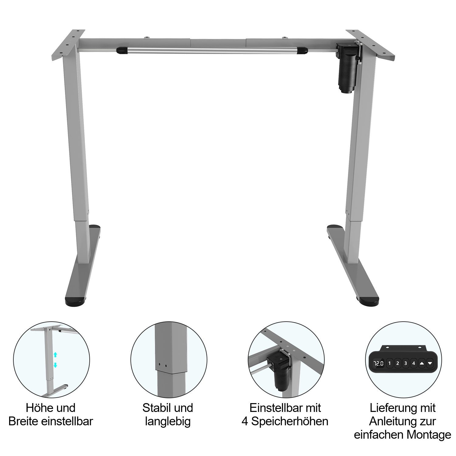 Schreibtisch bis Lospitch belastbar Höhenverstellbarer Grau Stahl Schreibtisch Kollisionschutz 80kg,