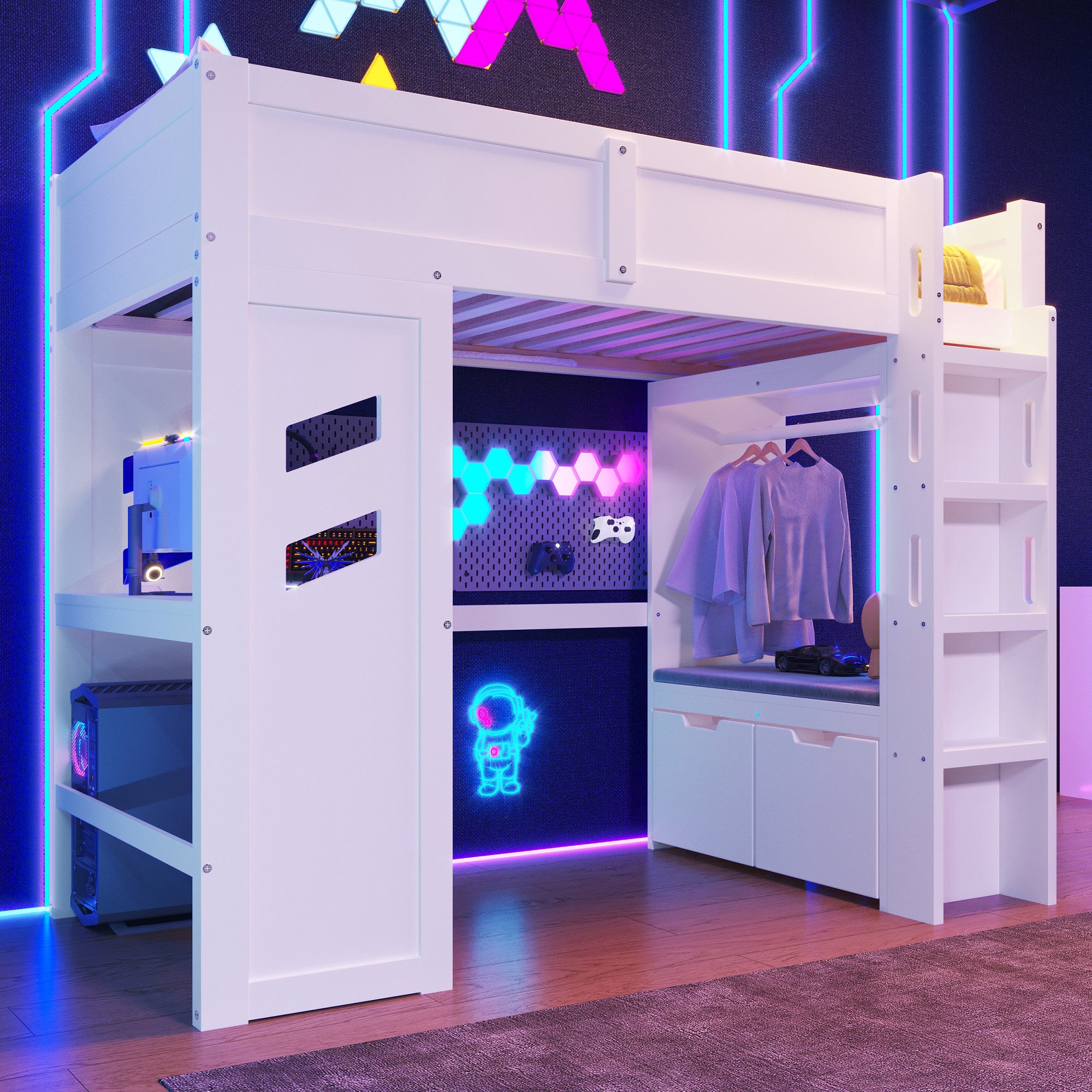 TavilaEcon Hochbett Gaming Bett mit Schreibtisch, 1 USB- und 1 Typ-C-Anschl günstig online kaufen