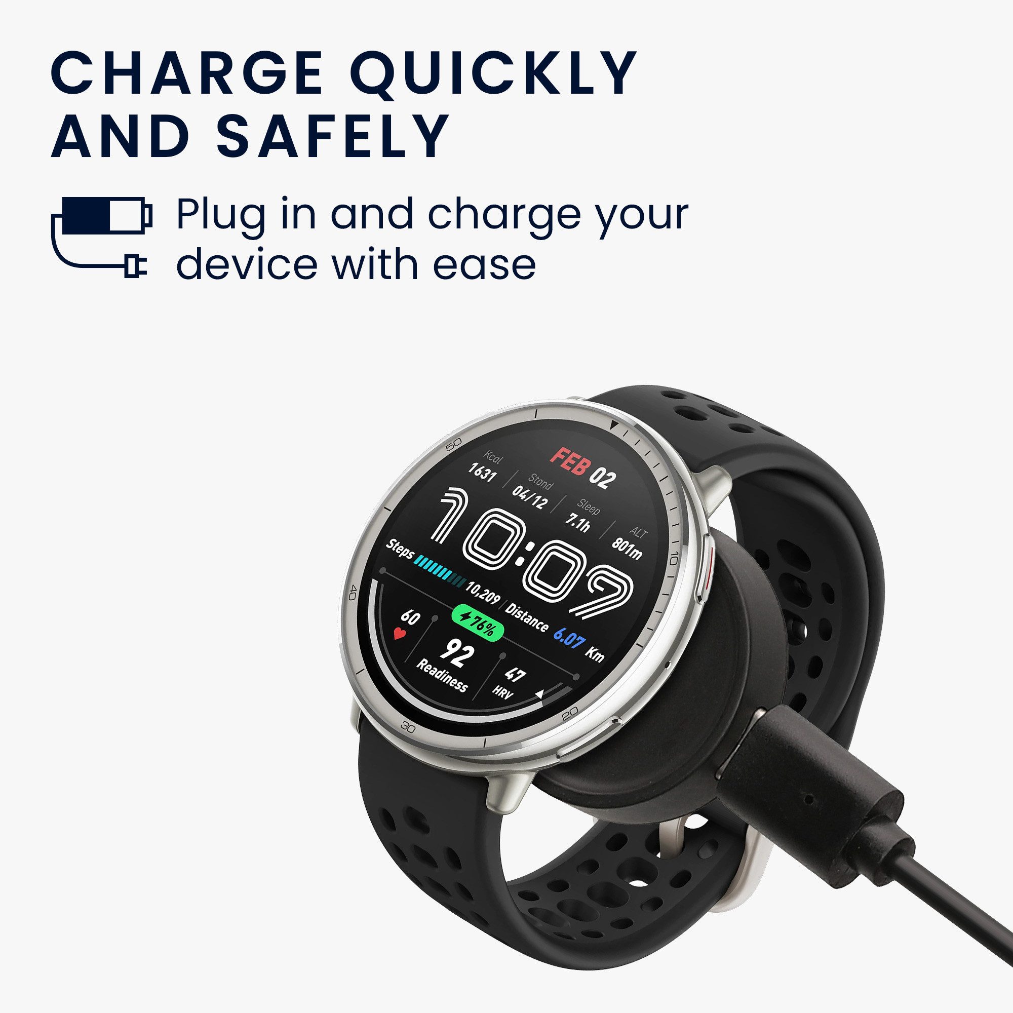 kwmobile Smartwatch-Hülle Smartwatch Ladekabel für Amazfit Bip 6 / Amazfit Active 2 (A2437), USB Ladekabel für Smartwatch Aufladekabel - Fitnesstracker Ersatzkabel