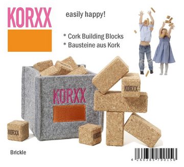 KORXX Spielbausteine Die kleinen Bauklötze, 17 mini Bausteine aus Kork, (17 Bausteine aus Kork in der Mini Filzbox, Brickle inkl. Filzbox und Beutel), Spielbauklotz zum kreativen Lernen & Verbessern der Motorik