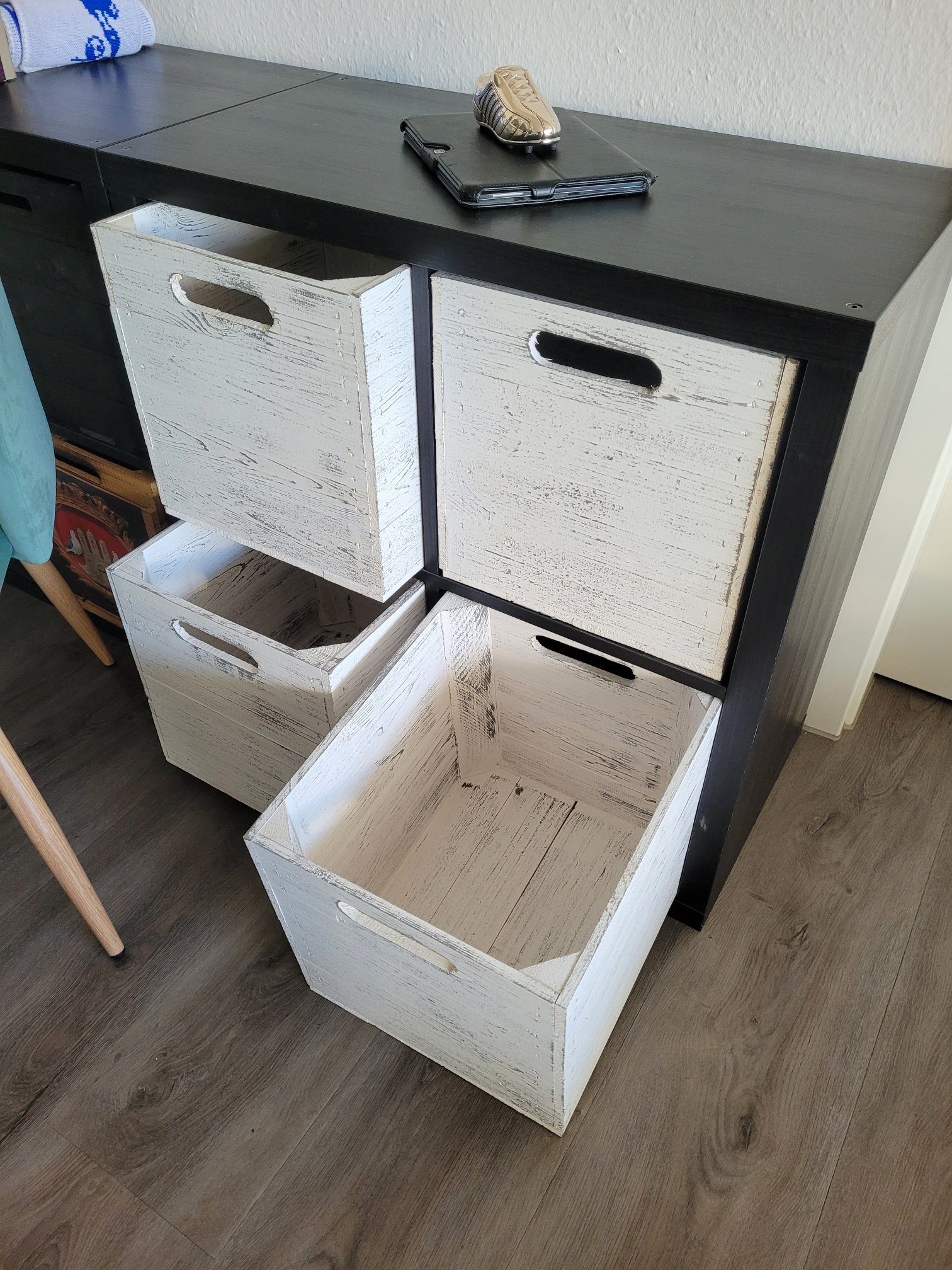 Kistenkolli Altes Land Allzweckkiste 4er set Holzbox Vintage Weiss  Regalkiste passend für Ikea Kallax und