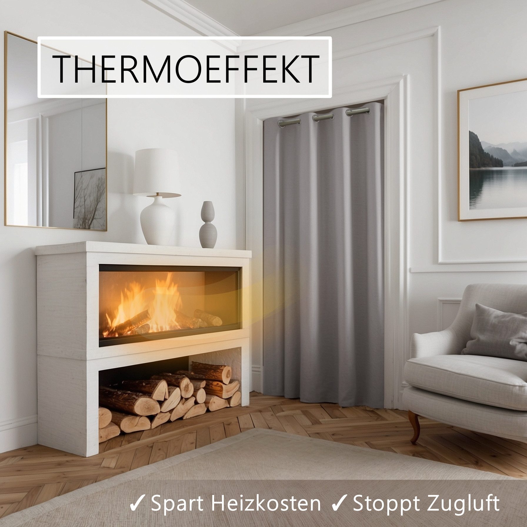 tinycurtains Türvorhang für alle gängigen Türgrößen, Thermovorhang (ohne Stange) Türgardine (1 St), Ösen, abdunkelnd, 100% Polyester, blickdicht hellgrau Moonli – Bild 4 von 5