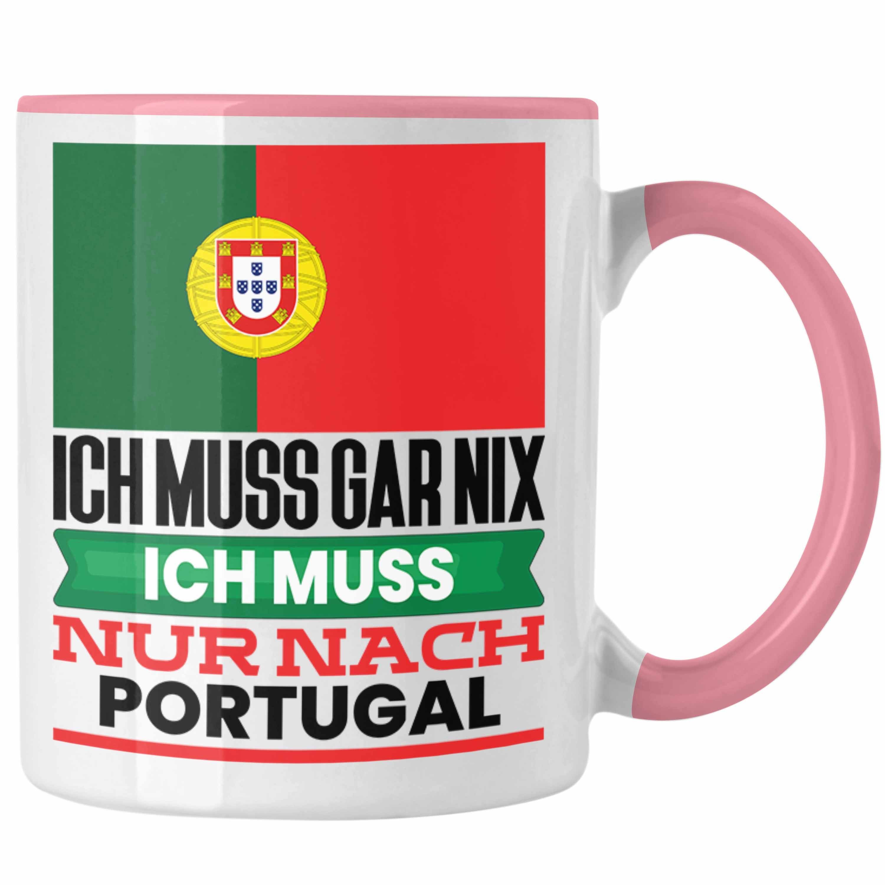 Trendation Tasse Portugal Geschenkidee Portugiesen Rosa Tasse Urlaub Geburtstag für Geschenk