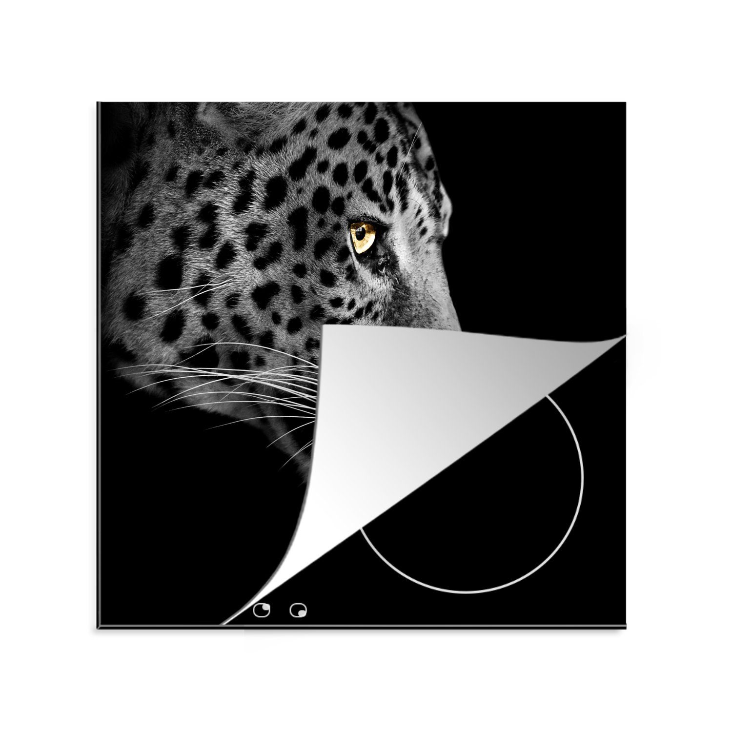 MuchoWow Herdblende-/Abdeckplatte Leopard - Schwarz - Weiß, Vinyl, (1 tlg), 78x78 cm, Ceranfeldabdeckung, Arbeitsplatte für küche