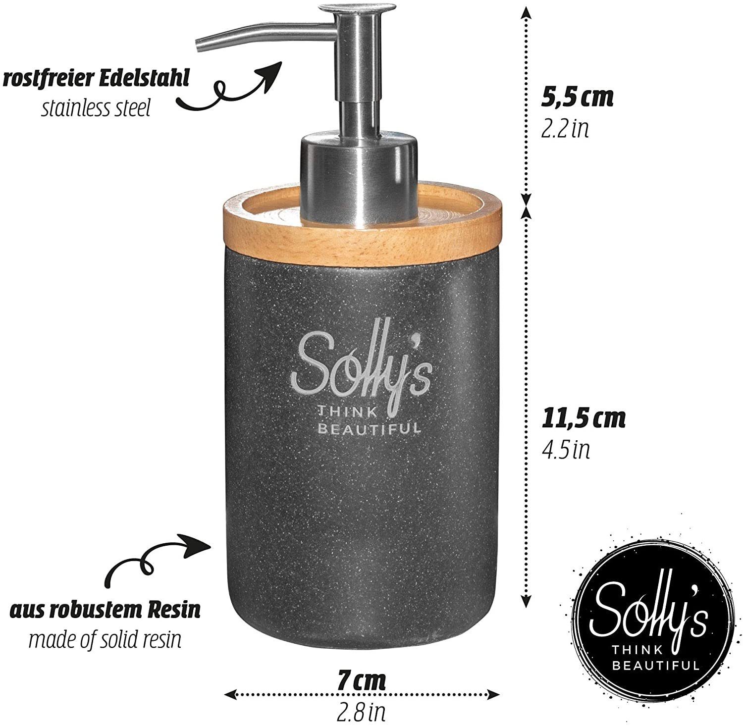 Solly's Seifenspender aus Holz, Stein Edelstahl, Gäste-WC, rostfreiem Spüle Bad, für &