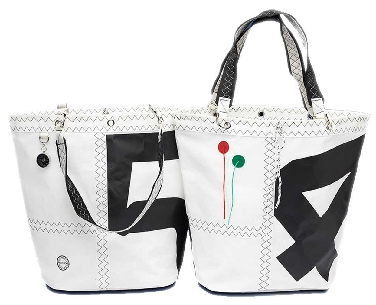 Shopping Einkaufstasche, Marine Trend / Girl Sea Bag Weiß aus Einkaufsshopper Segeltuch, Schwarz