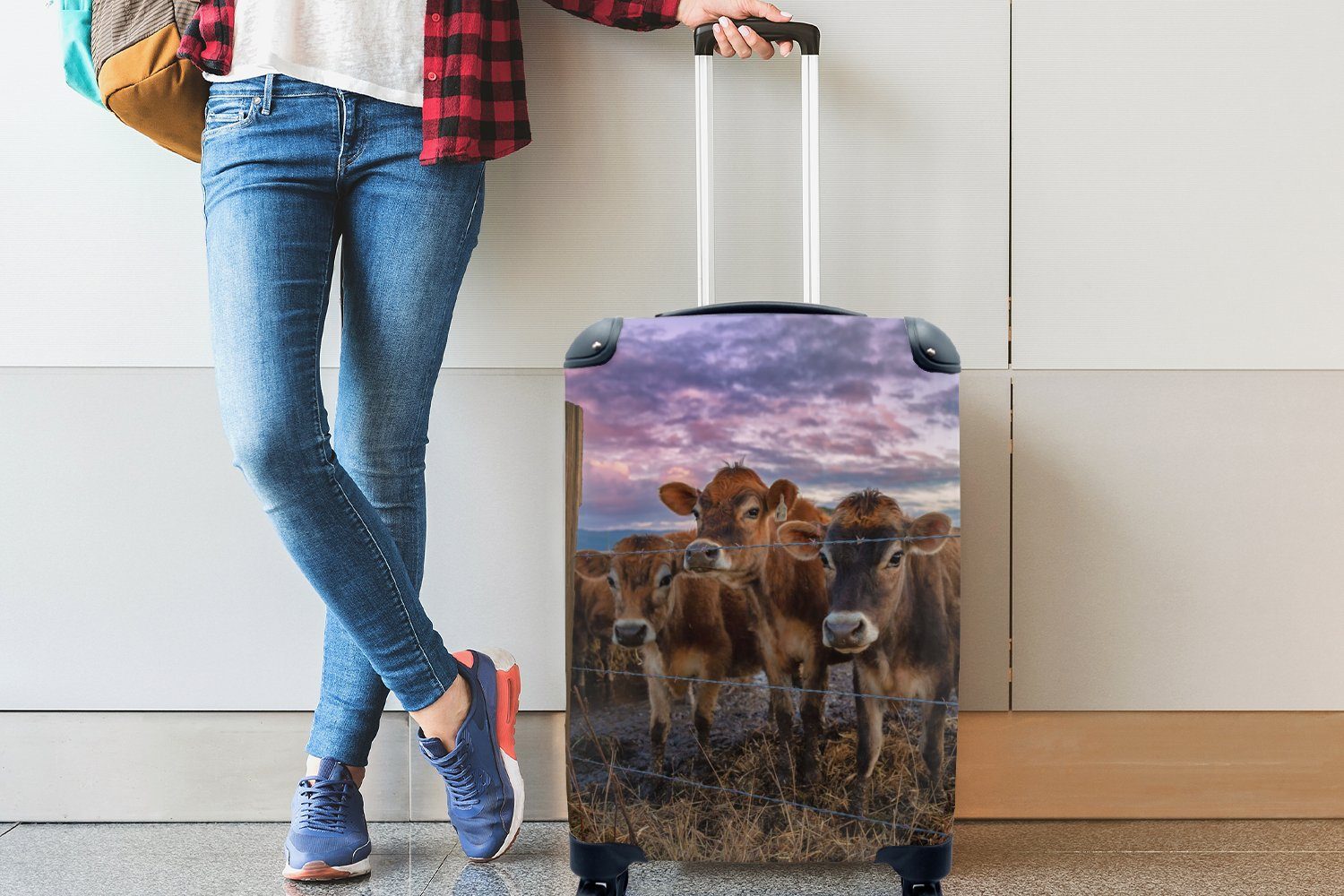 MuchoWow Handgepäckkoffer Kuh - Kühe, Handgepäck 4 Reisetasche Trolley, für Reisekoffer mit rollen, Rollen, - Ferien, Tiere