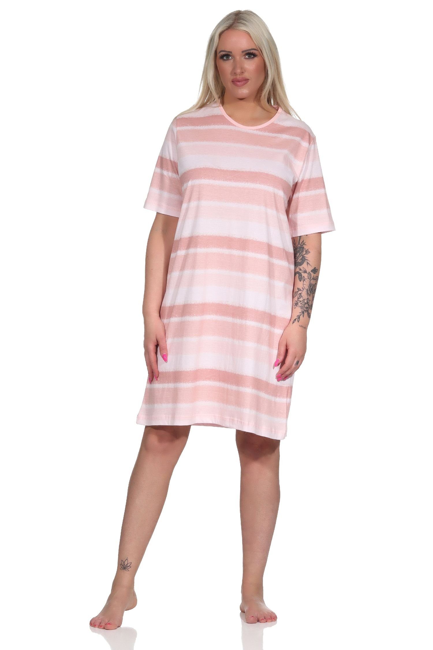 farbenfrohen Damen Nachthemd 122 464 Nachthemd Streifen kurzarm Look Normann - rosa im