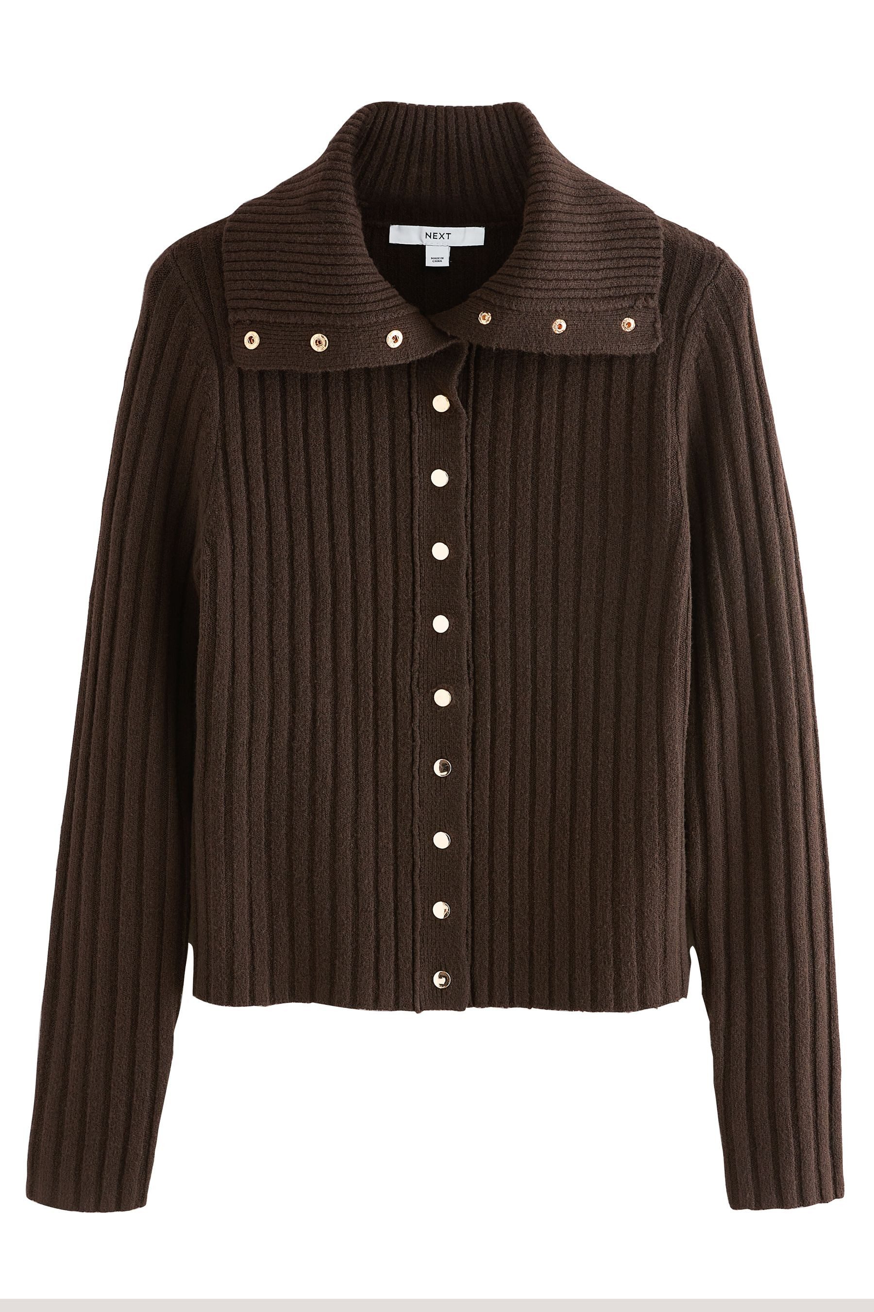 Next Strickjacke Gerippte Strickjacke mit Kragen und Knöpfen (1-tlg) günstig online kaufen