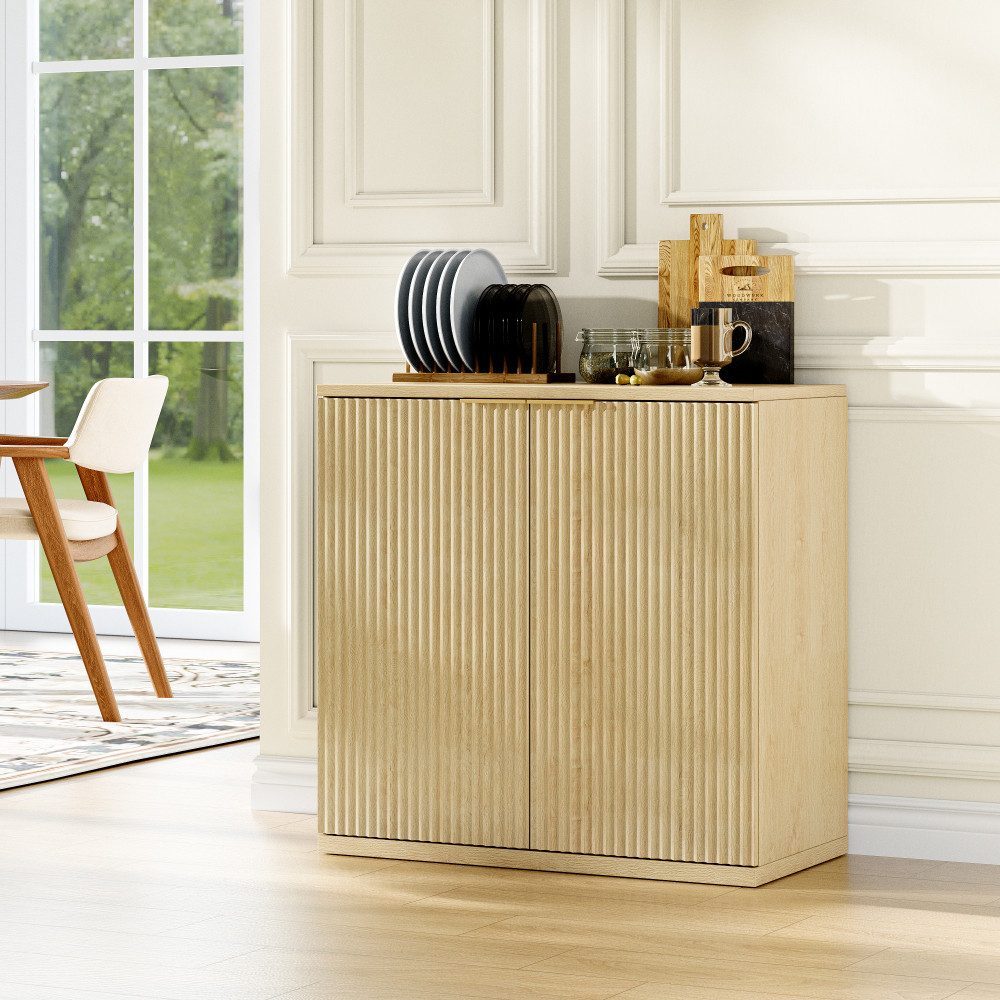 BBWL Stauraumschrank 80 cm Faltenfront modern MDF Stauraum Kommode multifunktional Sideboard Schrank Aufbewahrungsschrank Wohnzimmer Schlafzimmer