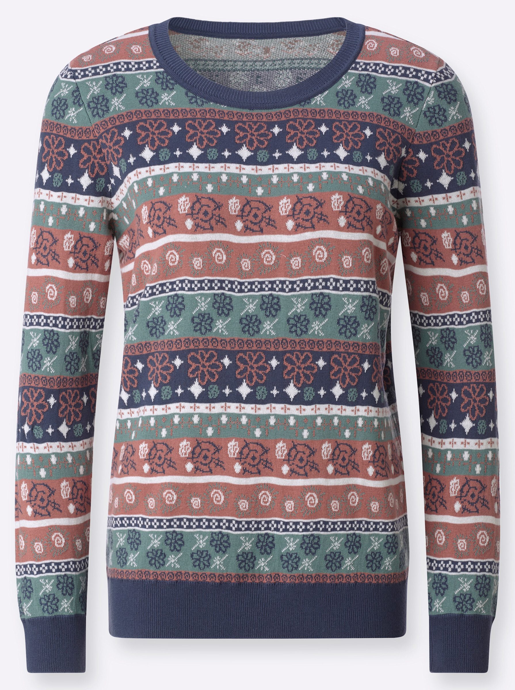 Strickpullover Jacquard-Pullover Langarm Jacquard