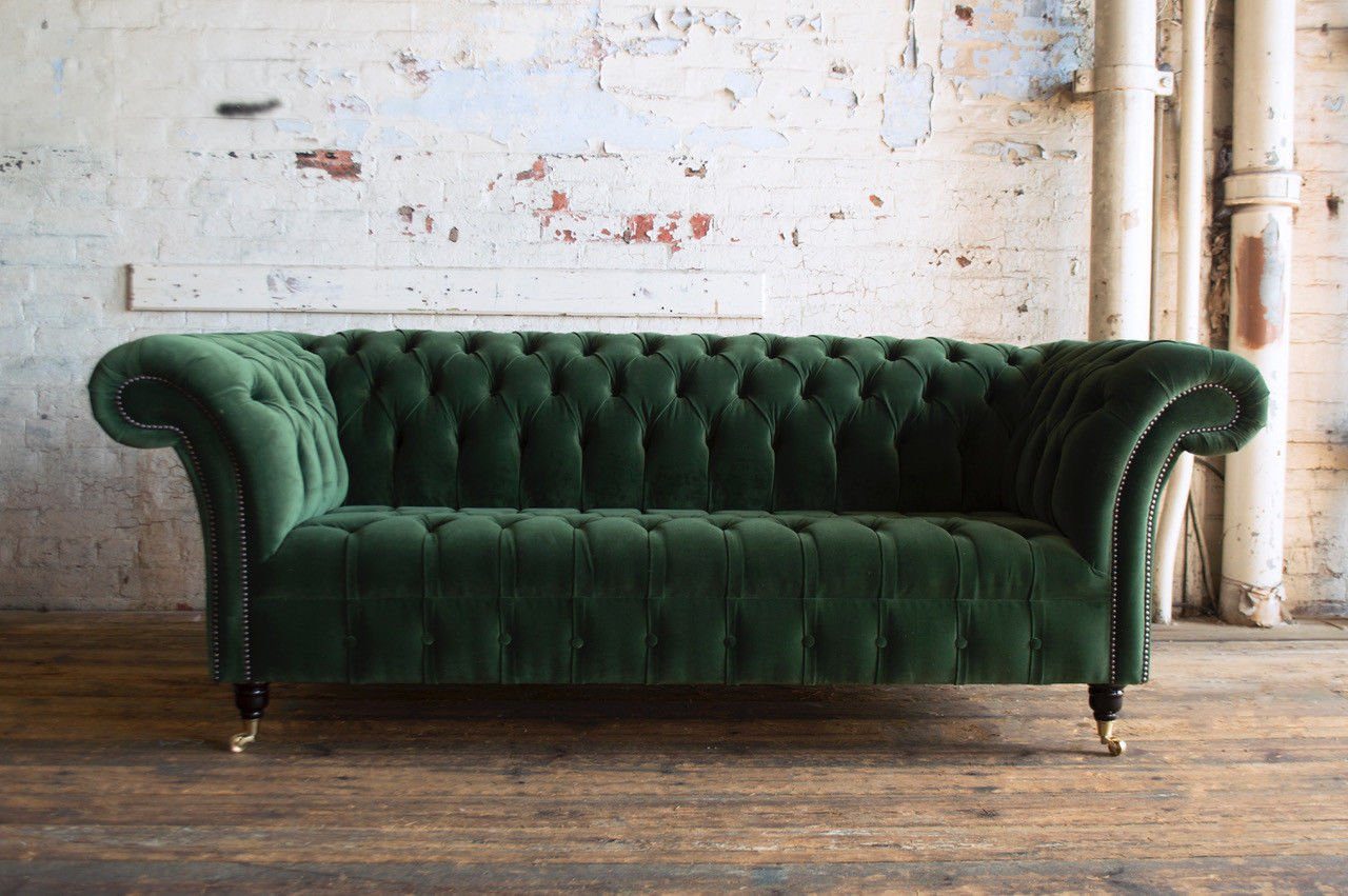 JVmoebel Chesterfield-Sofa, Chesterfield 3 Sitzer Couch Rückenlehne 225 Knöpfen. mit Design Sofa cm, Die