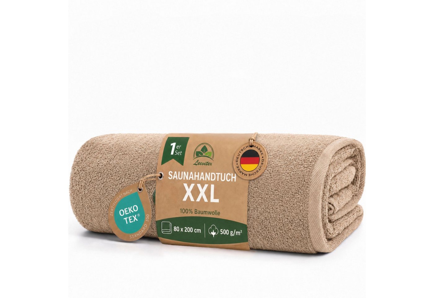 leevitex® Saunatuch, 80x200 cm, 100% Baumwolle, saugstark und fusselfrei, Frottee (1-St), OEKO-TEX® STANDARD 100 zertifiziert, gestreifte Bordüre