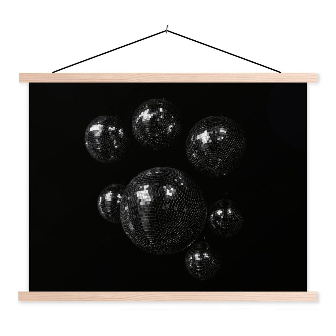 MuchoWow Poster Disco-Kugeln - Minimalistisch - Schwarz, (1 St), Posterleiste, Textilposter für Wohnzimmer, Bilderleiste, 40x30 cm
