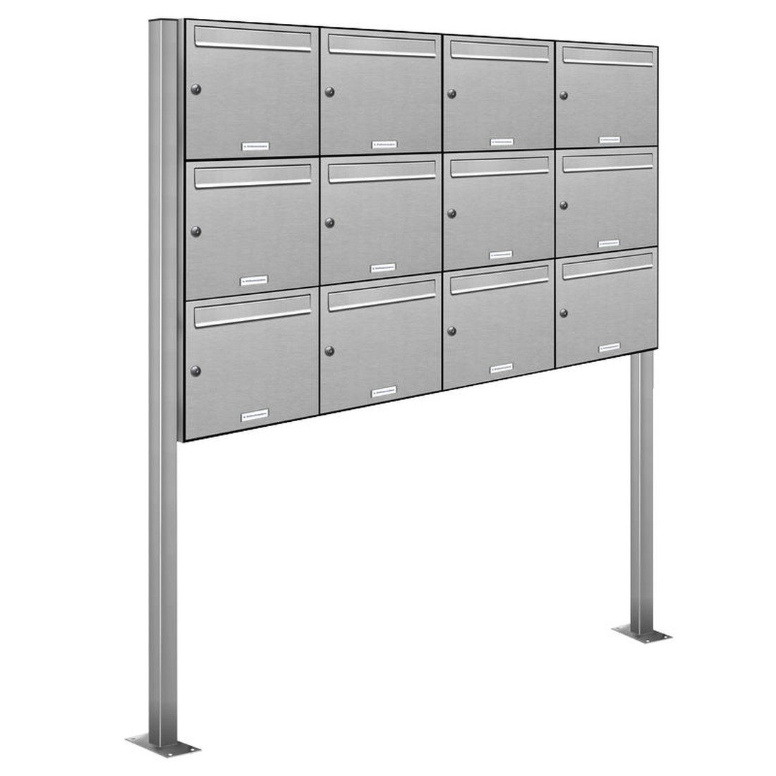 Standbriefkasten 12 Fach Premium Edelstahl Briefkasten Post A4 modern robustwetterfest